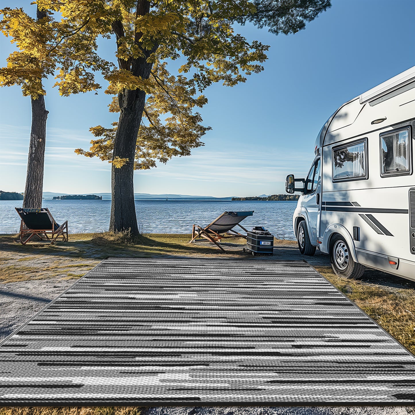 KUETH 6' x 9' Outdoor Waterproof Reversible Rug Camping Mat Abstract Patio Yard Carpet,BLACK&WHITE