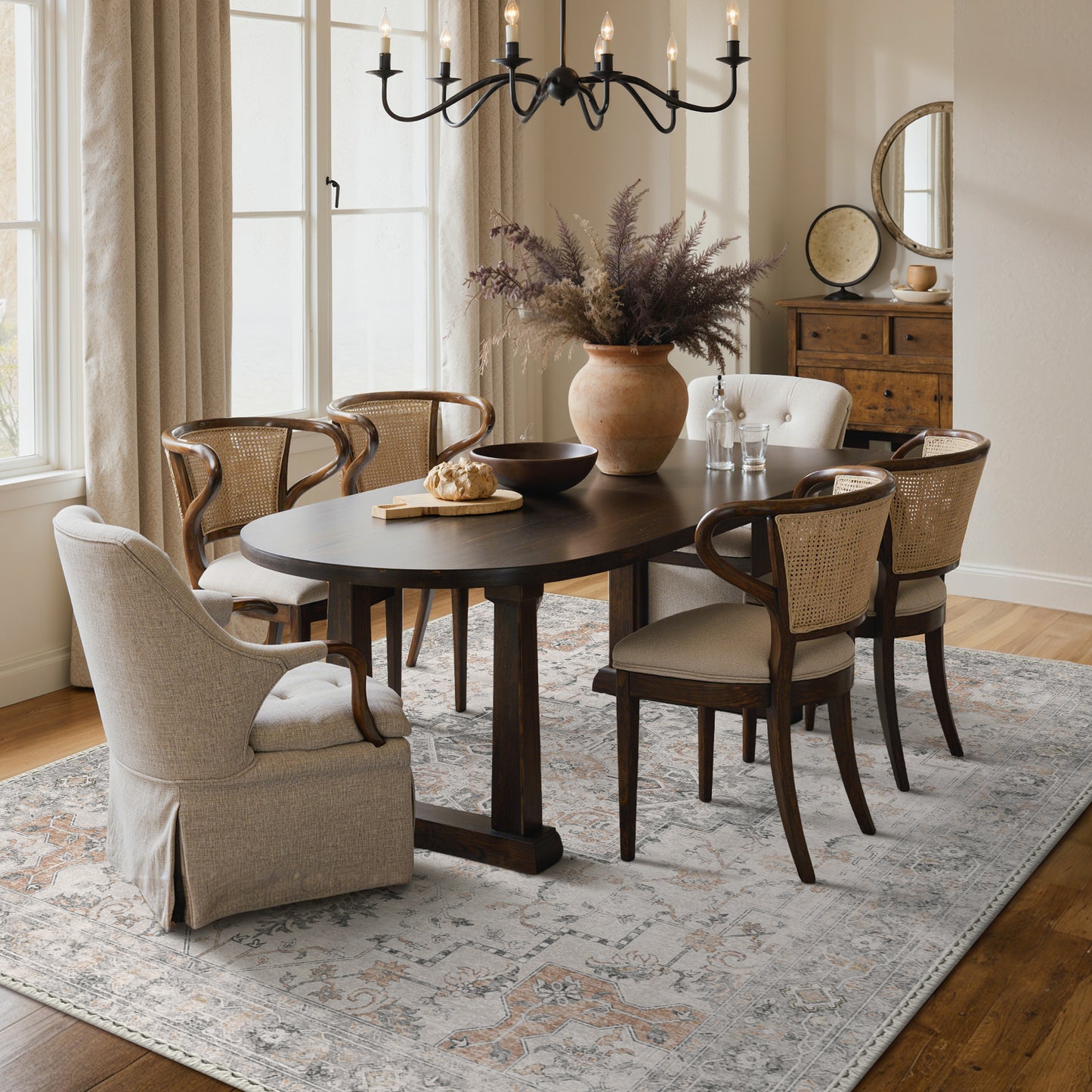 KUETH  Area Rugs for Living Room, Non Slip Machine Washable Retro Rugs, Ultra-thin Print Rug for Bedroom, Dining Room, Home Office.