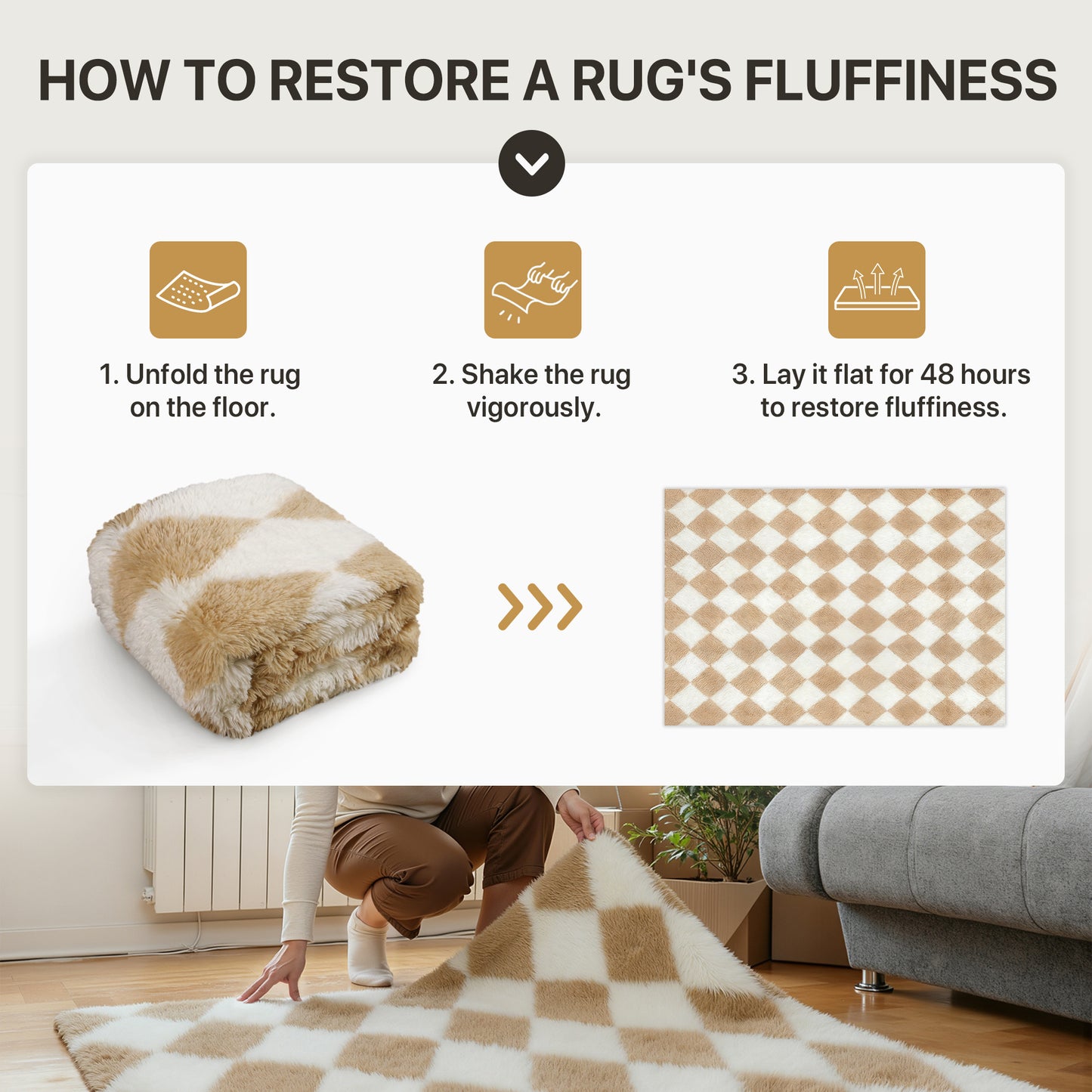 KUETH 5'x7' Fluffy Shag Washable Area Rug for Living Room Modern Geometric