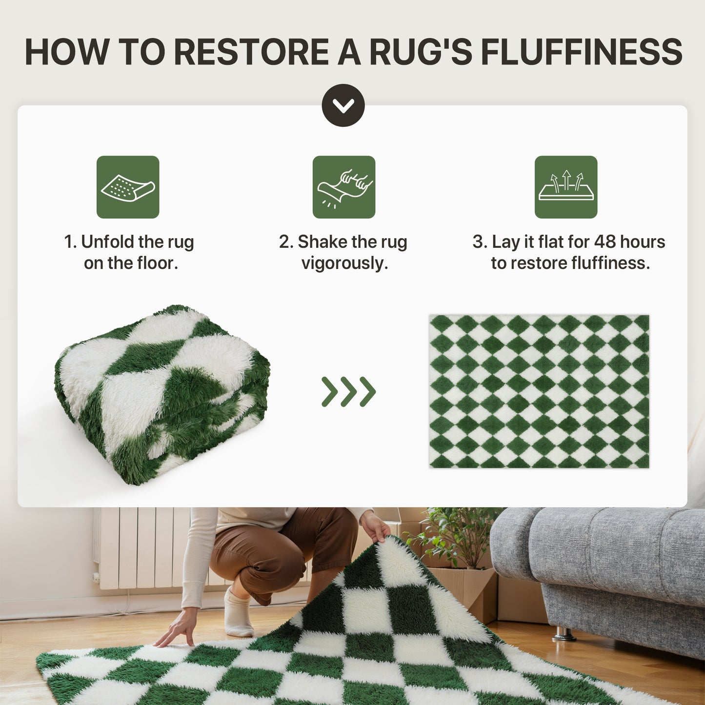 KUETH 8'x10' Fluffy Shag Washable Area Rug for Living Room Modern Geometric