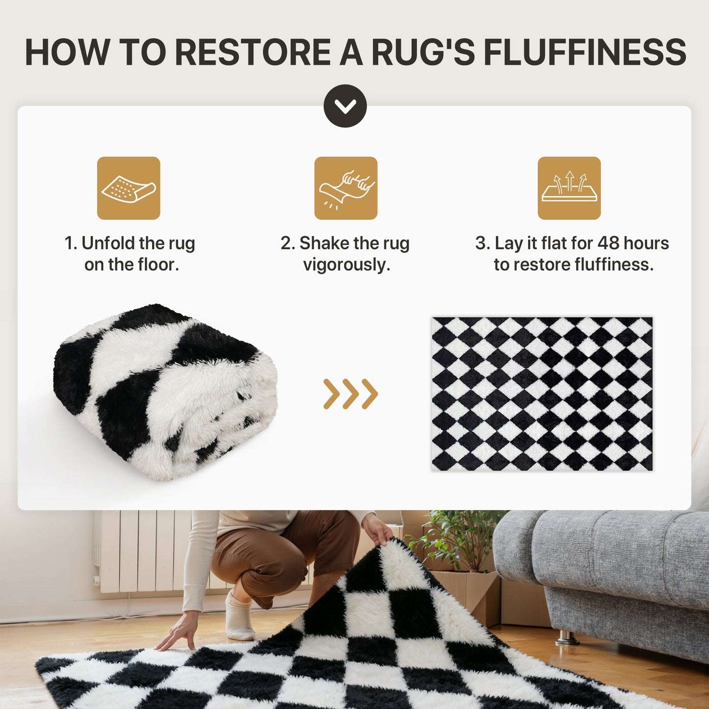 KUETH 8'x10' Fluffy Shag Washable Area Rug for Living Room Modern Geometric
