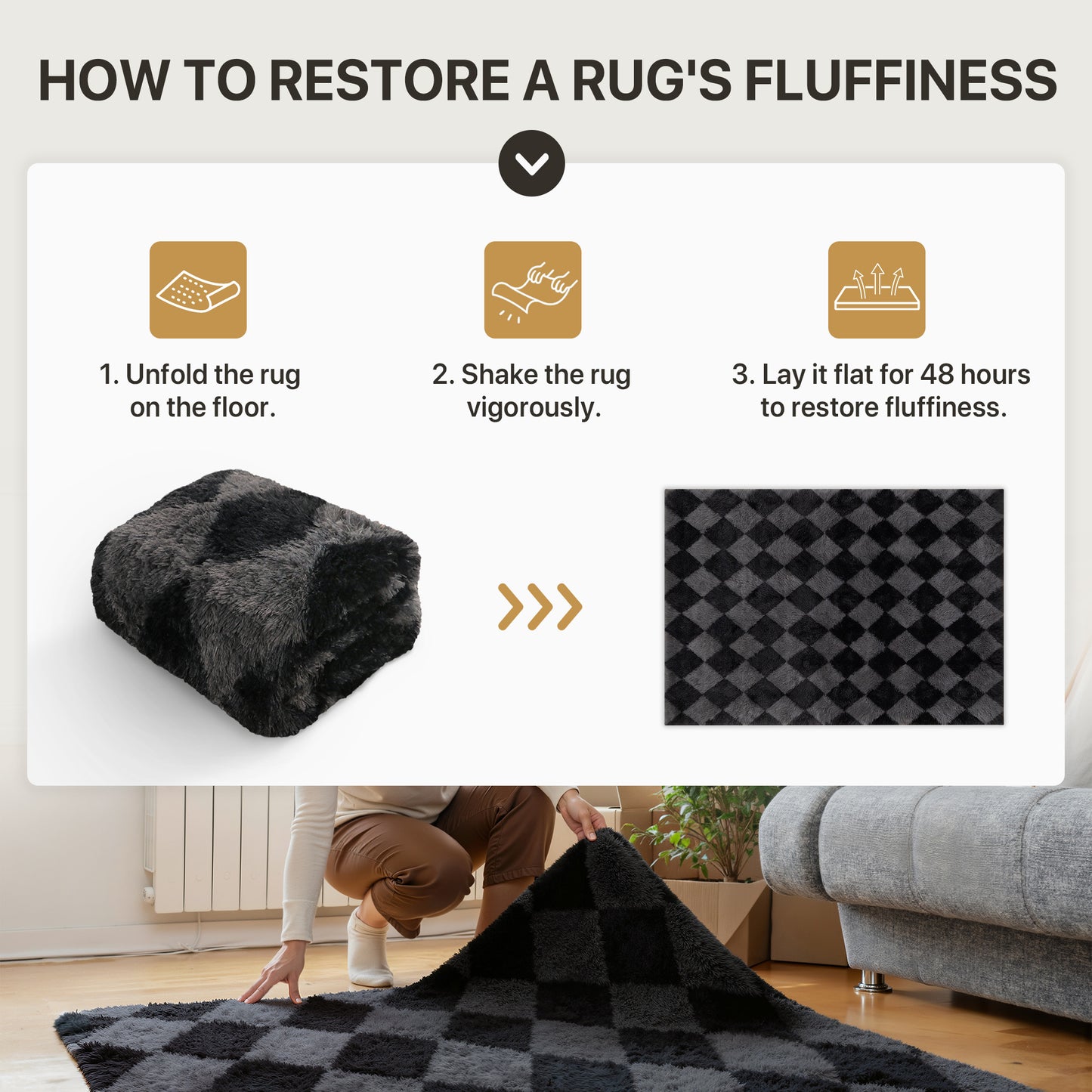KUETH 8'x10' Fluffy Shag Washable Area Rug for Living Room Modern Geometric