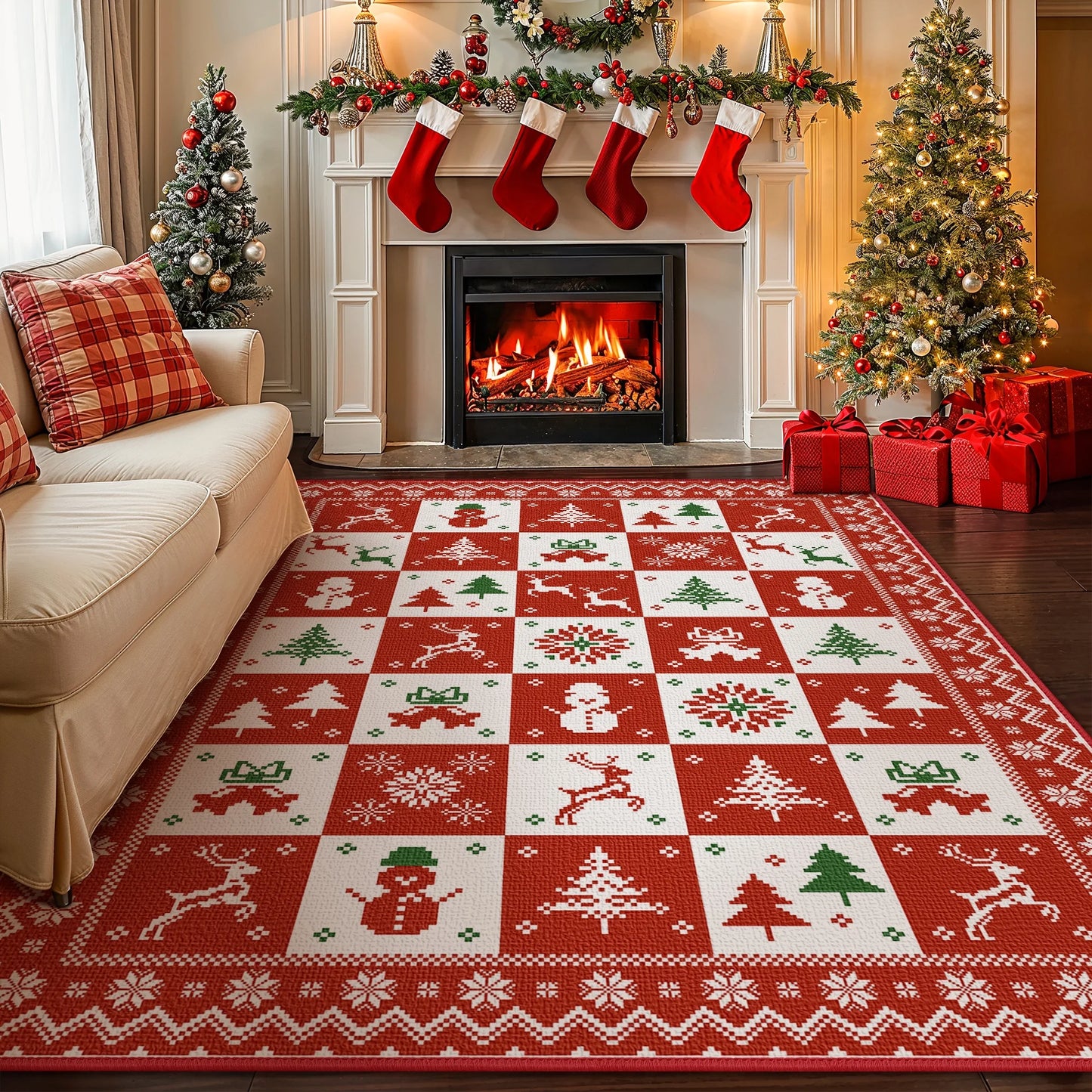 KUETH 3X5 Area Rugs Christmas Rug, Machine Washable Rug, Area Rugs for Livingroom, Printed Christmas Decor,Ultra-thin Non Slip Rug, Low Pile for Bedroom, Kitchen, Dinning room