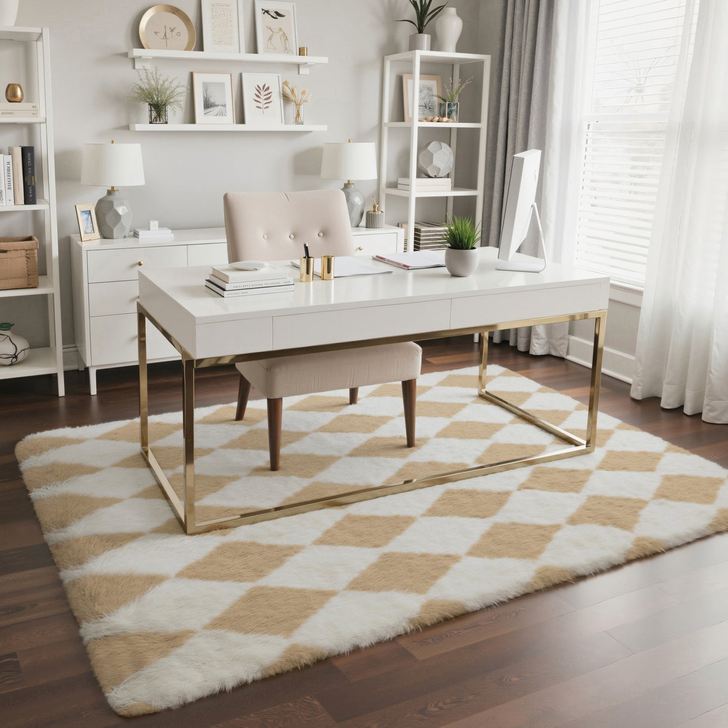 KUETH 5'x7' Fluffy Shag Washable Area Rug for Living Room Modern Geometric