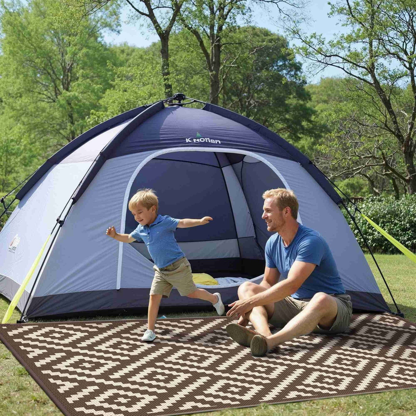 KUETH 6' x 9' Outdoor Waterproof Rug Camping Mat Patio Geometric Carpet,COFFEE&BEIGE