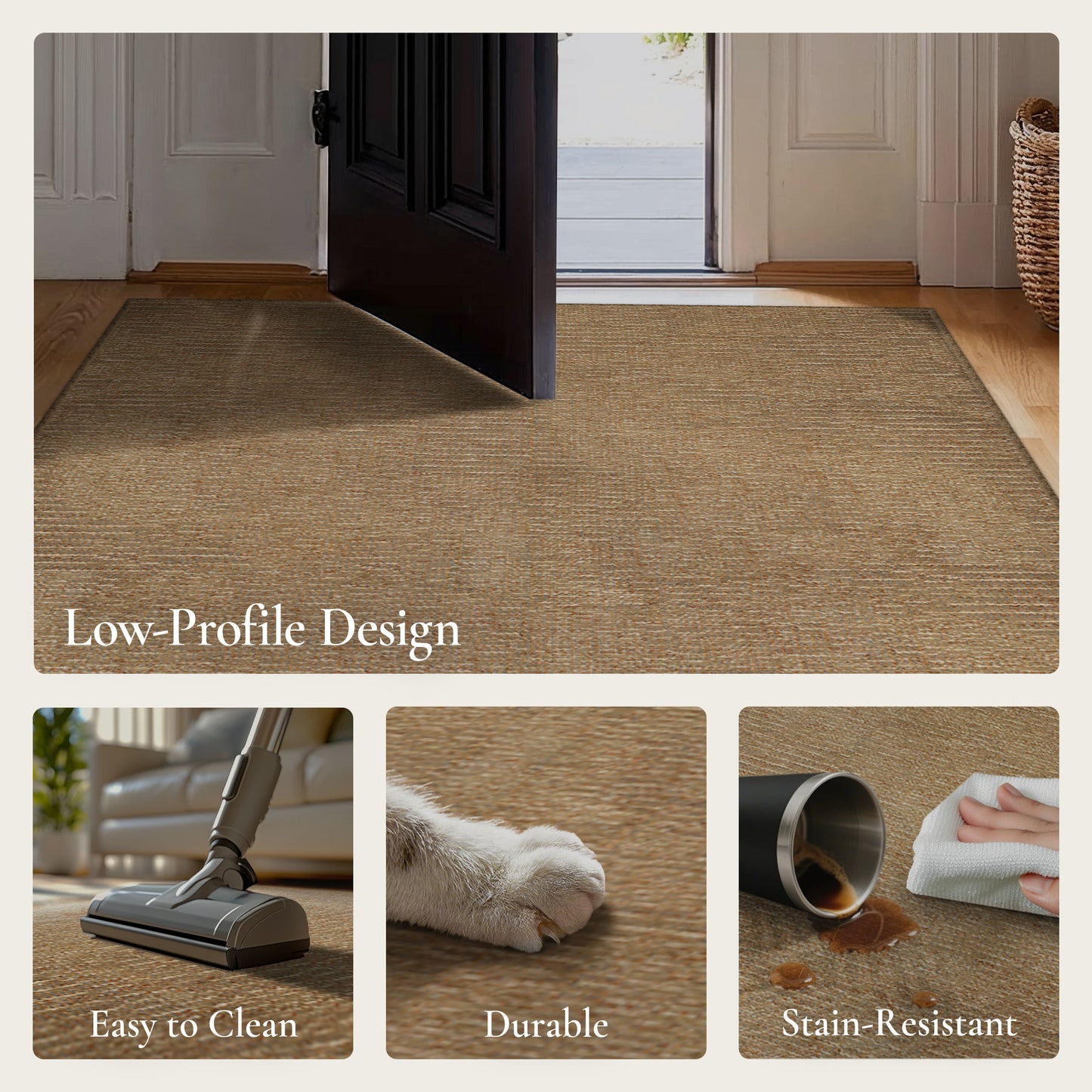 KUETH  Handwoven Natural Fiber Area Rug, Woven Natural Style Rug, Machine Washable Non-Slip for Living Room、 Bedroom and Dining Room.