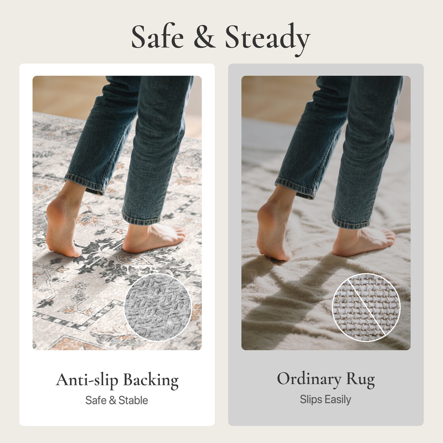 KUETH  Runner Rug Machine Washable, Kitchen Runner Rug for Floor and Hallway, Non Slip Throw Area Rug with Rubber Backing for Living Room、 Entryway、Bedroom and Dining Room Brown