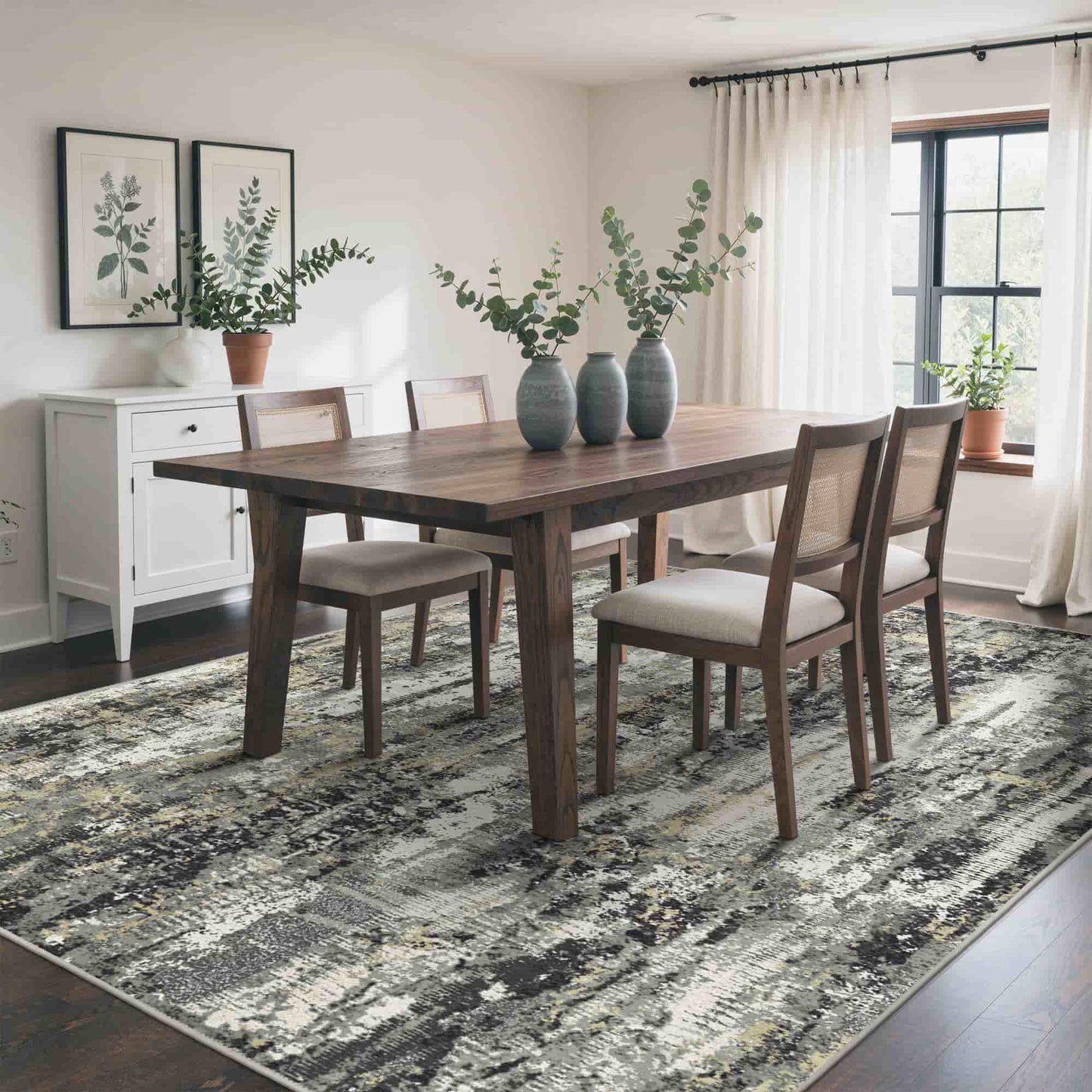 KUETH 3×5 Area Rug Washable for Living Room, Large Black Print Pattern Modern Abstract Soft Non Slip Low Pile Indoor Rug, Bedroom, Dinning Room