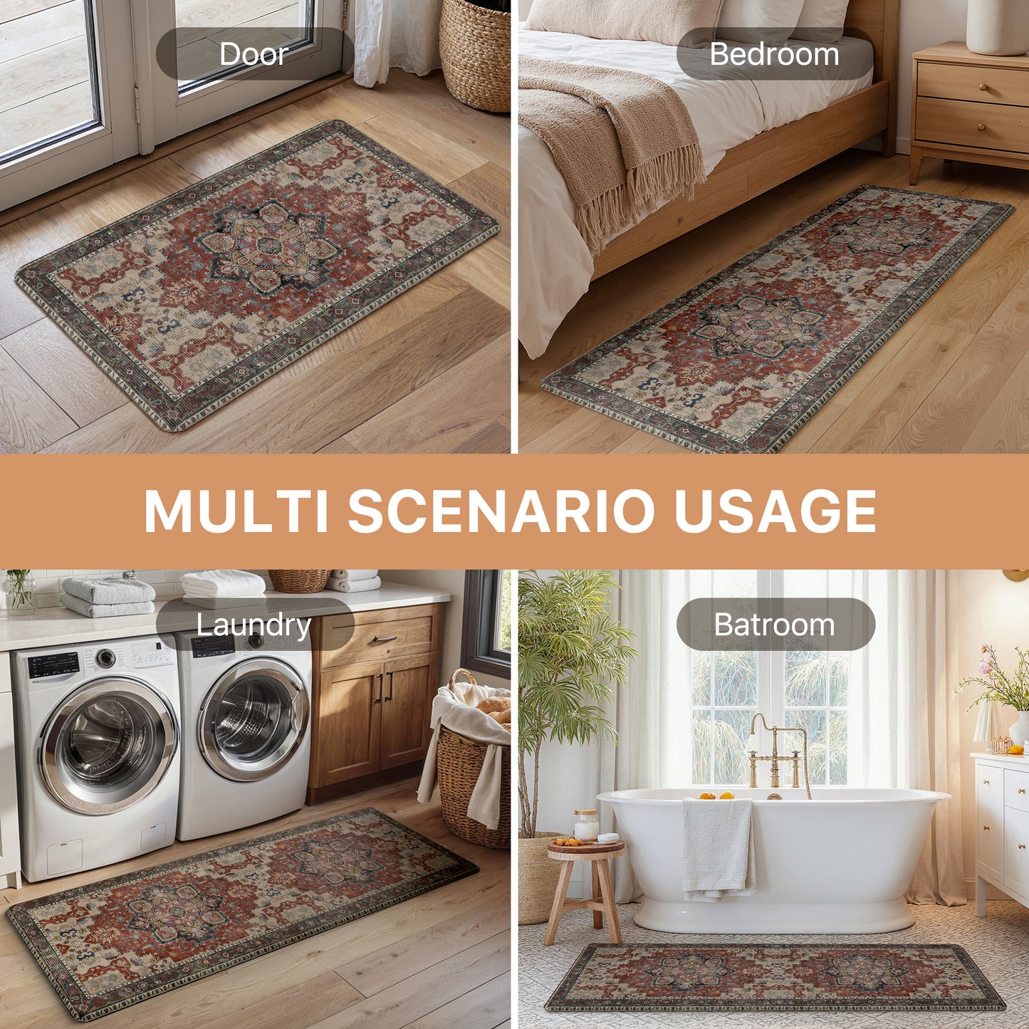 KUETH Kitchen Mats for Floor, Kitchen Rug with Anti Fatigue, Non Slip Washable Kitchen Rug, Set of 2 Kitchen Mat 17"x59"+17"x30", Runner Rug with Waterproof for Bathroon and Bedroom