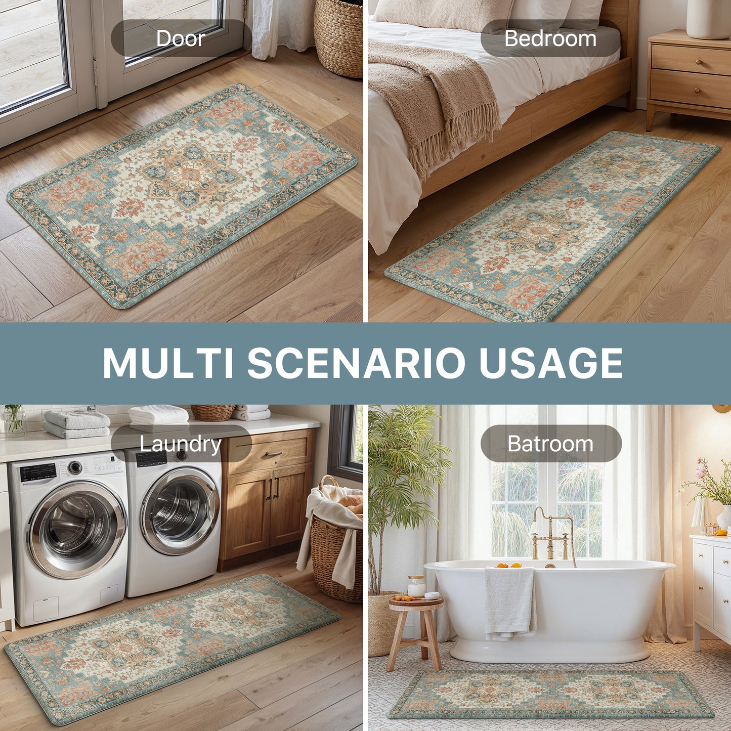 KUETH Kitchen Mats for Floor, Kitchen Rug with Anti Fatigue, Non Slip Washable Kitchen Rug, Set of 2 Kitchen Mat 17"x47"+17"x30", Runner Rug with Waterproof for Bathroon and Bedroom