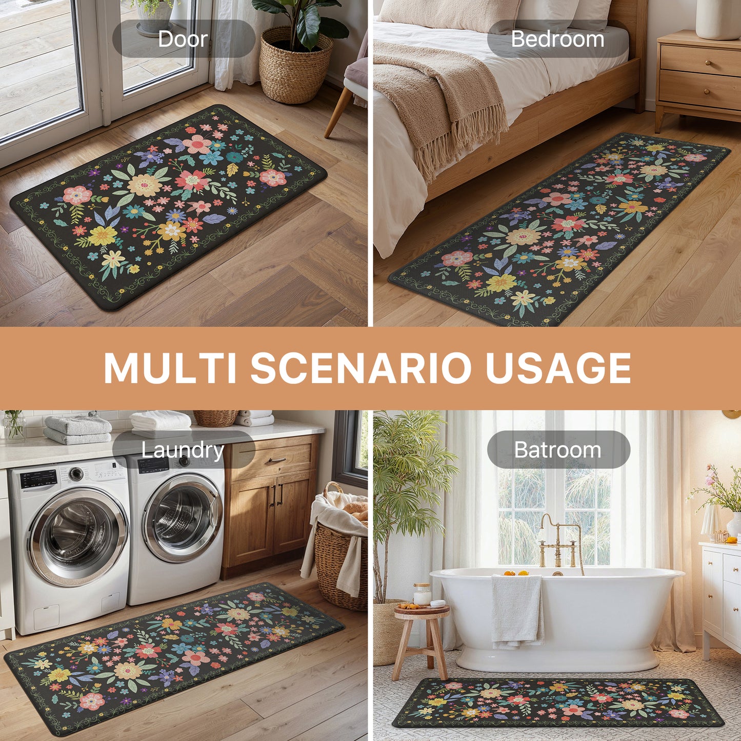 KUETH Kitchen Mats for Floor, Kitchen Rug with Anti Fatigue, Non Slip Washable Kitchen Rug, Set of 2 Kitchen Mat 17"x47"+17"x30", Runner Rug with Waterproof for Bathroon and Bedroom