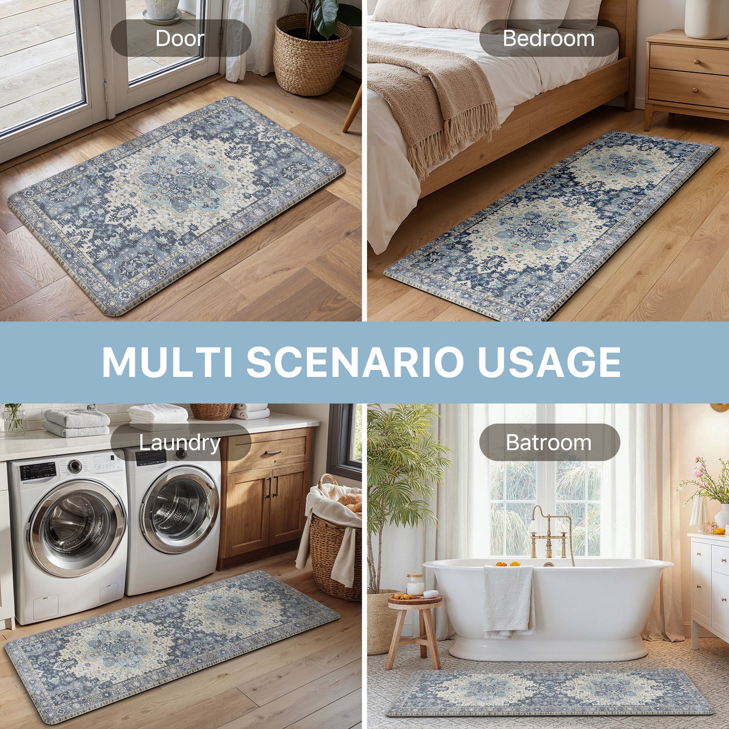 KUETH Kitchen Mats for Floor, Kitchen Rug with Anti Fatigue, Non Slip Washable Kitchen Rug, Set of 2 Kitchen Mat 17"x47"+17"x30", Runner Rug with Waterproof for Bathroon and Bedroom