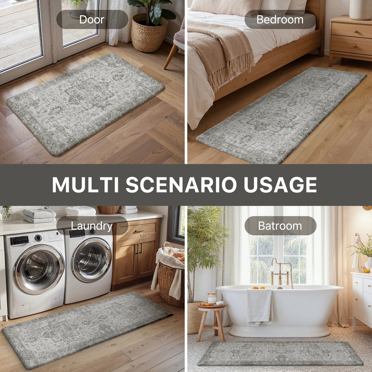 KUETH Kitchen Mats for Floor, Kitchen Rug with Anti Fatigue, Non Slip Washable Kitchen Rug, Set of 2 Kitchen Mat 17"x47"+17"x30", Runner Rug with Waterproof for Bathroon and Bedroom