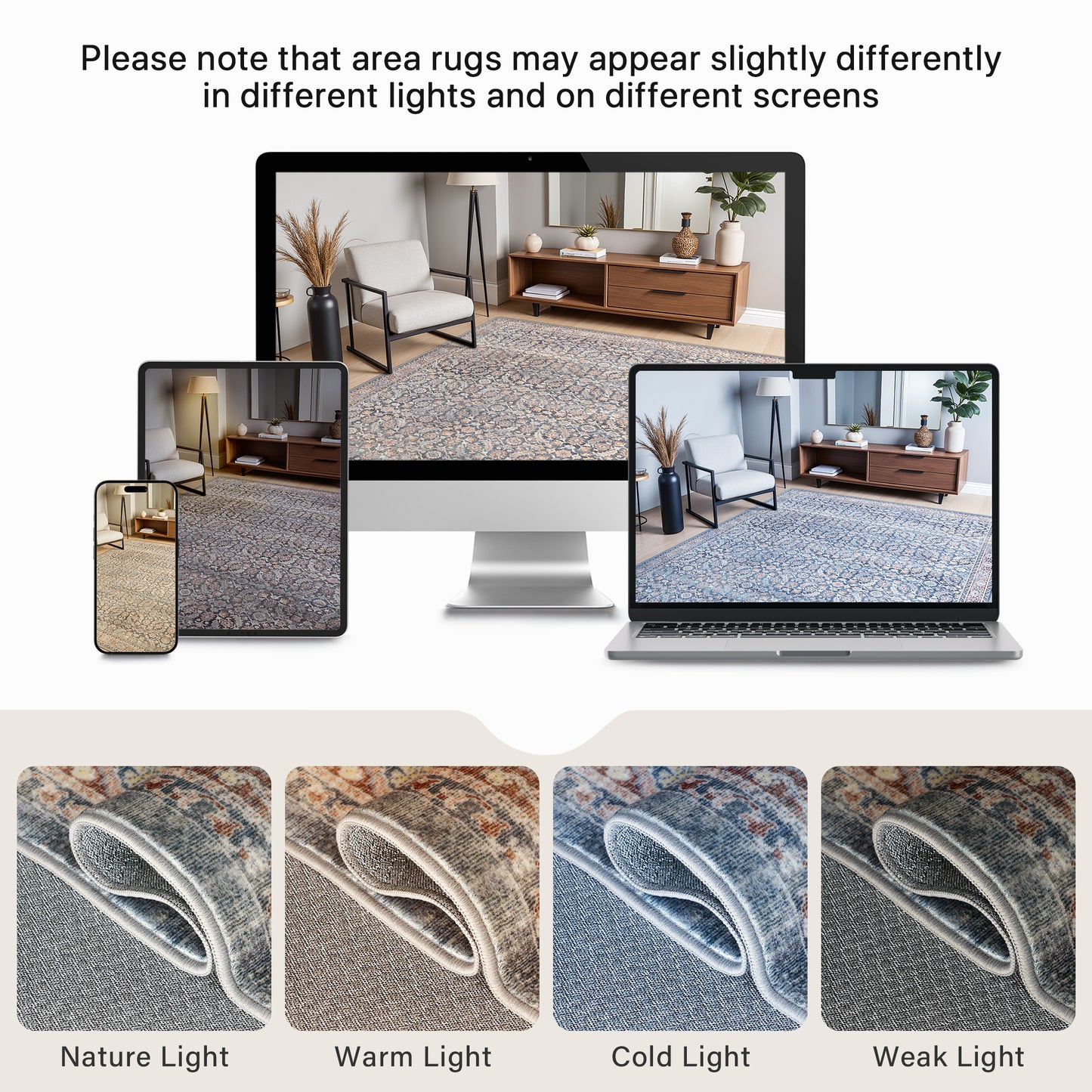 KUETH Modern 5x7 Area Rugs for Living Room, Non Slip Machine Washable Retro Rugs, Low Pile Chenille Print Rug for Bedroom, Dining Room, Home Office