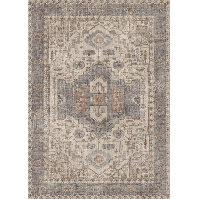 KUETH Runner Rug Boho Tribal Machine Washable Rug, Vintage Distressed Print Thin Chenille Bedroom Kitchen Hallway Accent Rug, Low Pile Lightweight Non Slip with Gripper