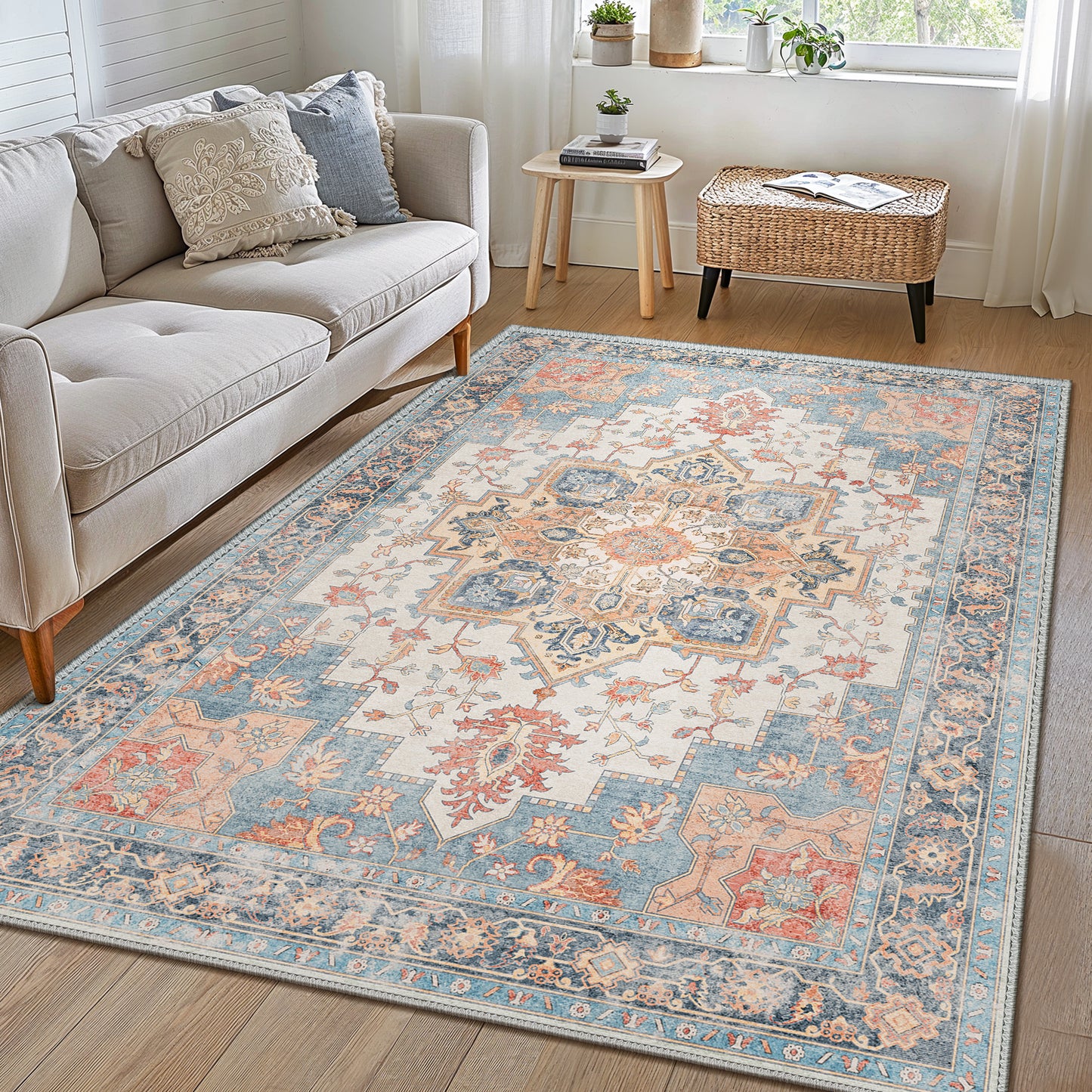 KUETH 9x12 Area Rugs for Living Room, Non Slip Machine Washable Low-Pile Rugs, Strain resistant and Ultra-thin Print Rug for Bedroom, Dining Room, Home Office.
