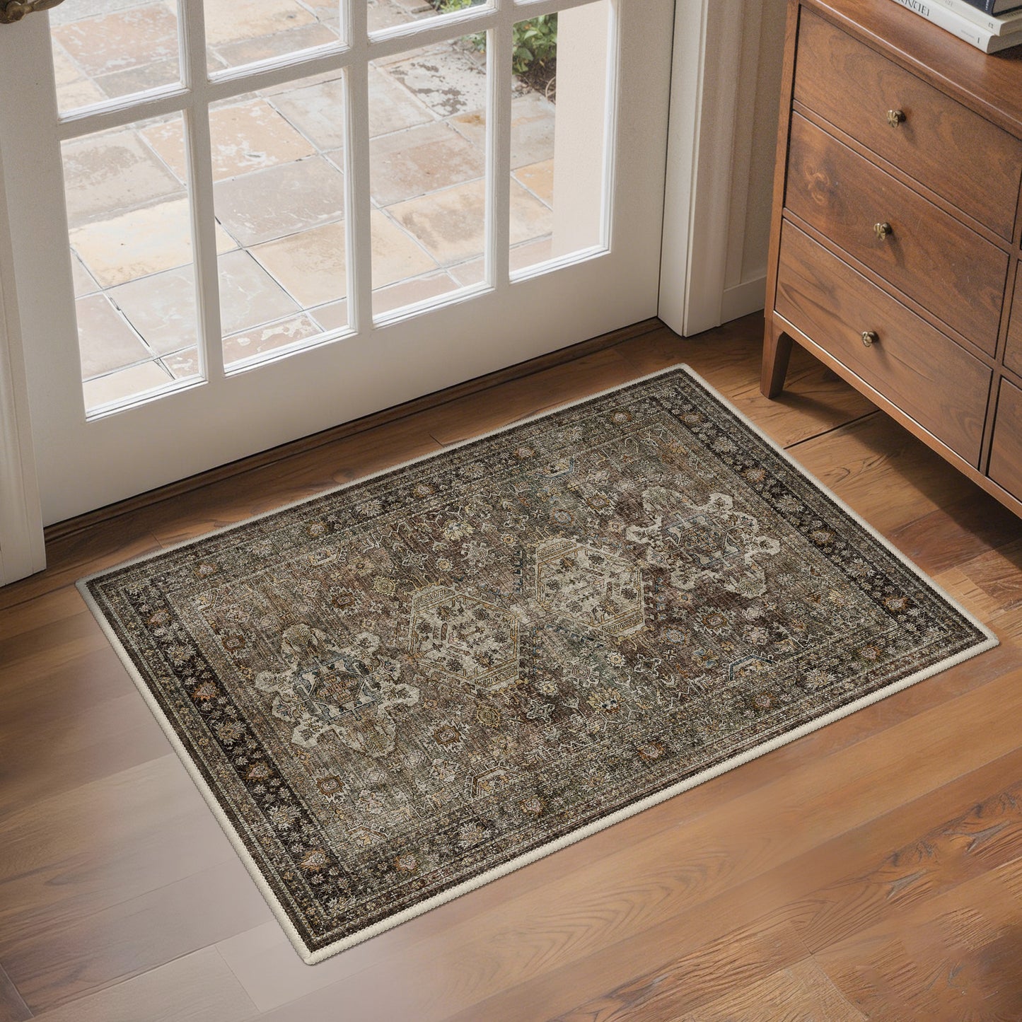 KUETH Modern 8x10 Area Rugs for Living Room, Non Slip Machine Washable Retro Rugs, Low Pile Chenille Print Rug for Bedroom, Dining Room, Home Office