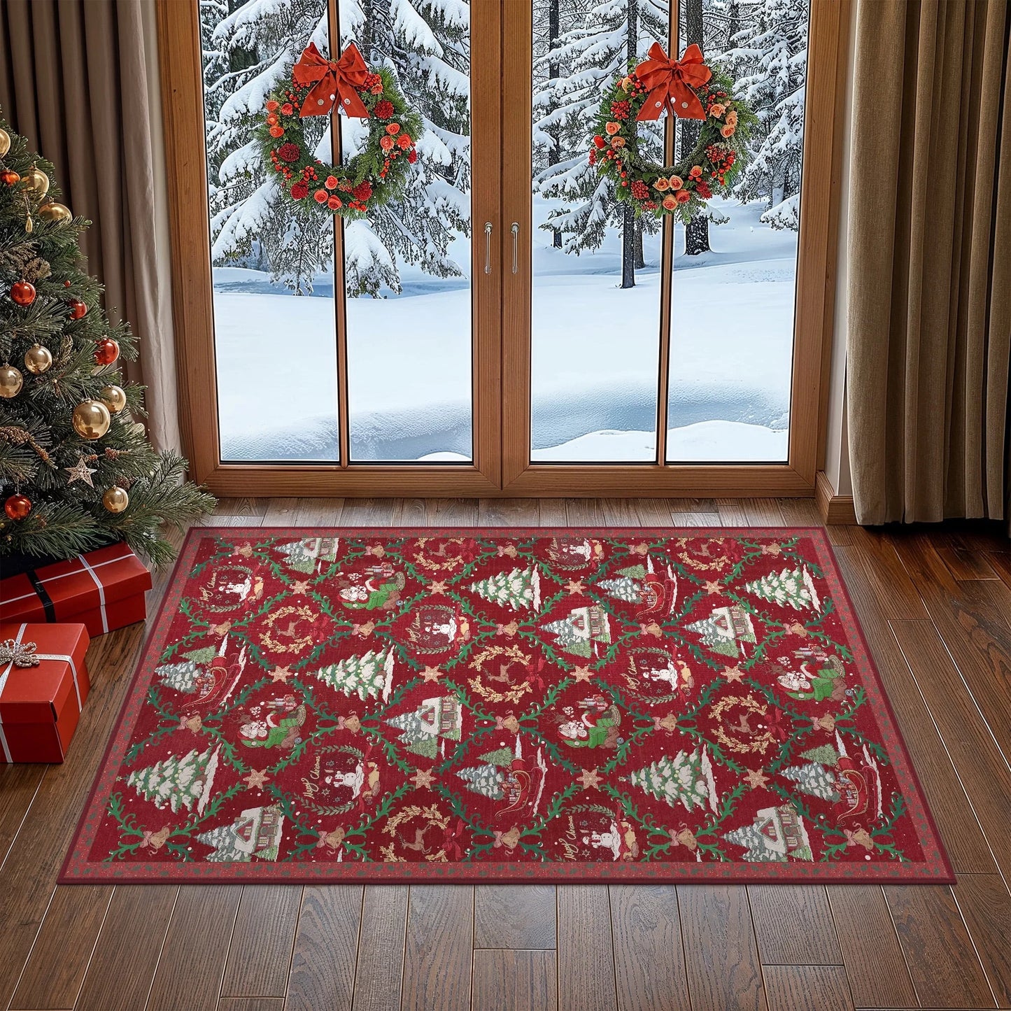 KUETH Christmas Runner Rugs 2x3 Machine Washable Non Slip Red Rugs for Kitchen,doorways and Hallway Decor