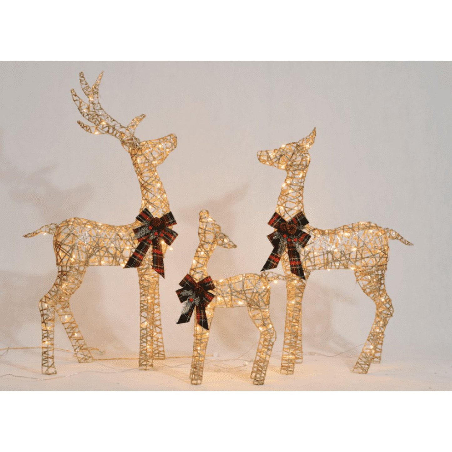 MCOW 3-Piece Large Lighted Christmas Decorations with 240 LED Lights Christmas Deer Family Set Outdoor Christmas Decor,Indoor Decorations,Yard,Livingroom,Zip Ties - Gold