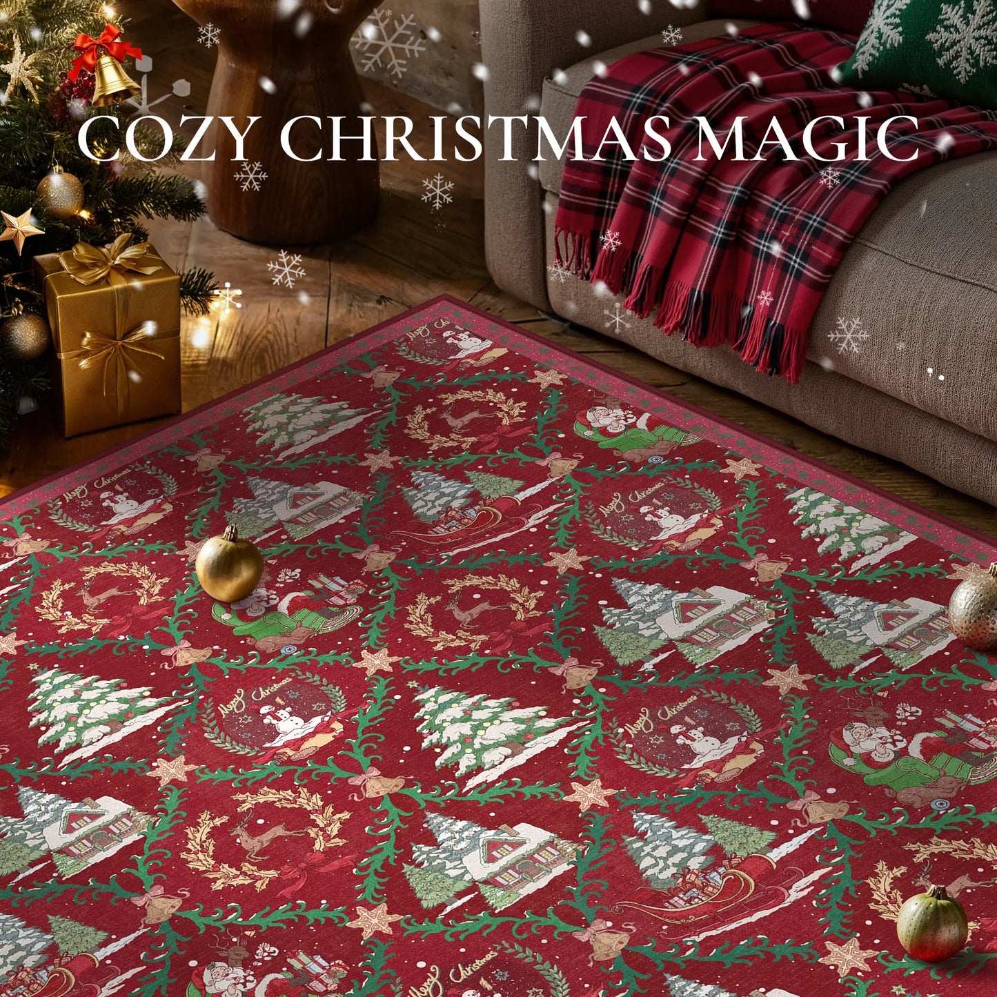 KUETH Christmas Area Rugs 5x7 Machine Washable Non Slip Red Rugs for Living Room Bedroom Home Decor