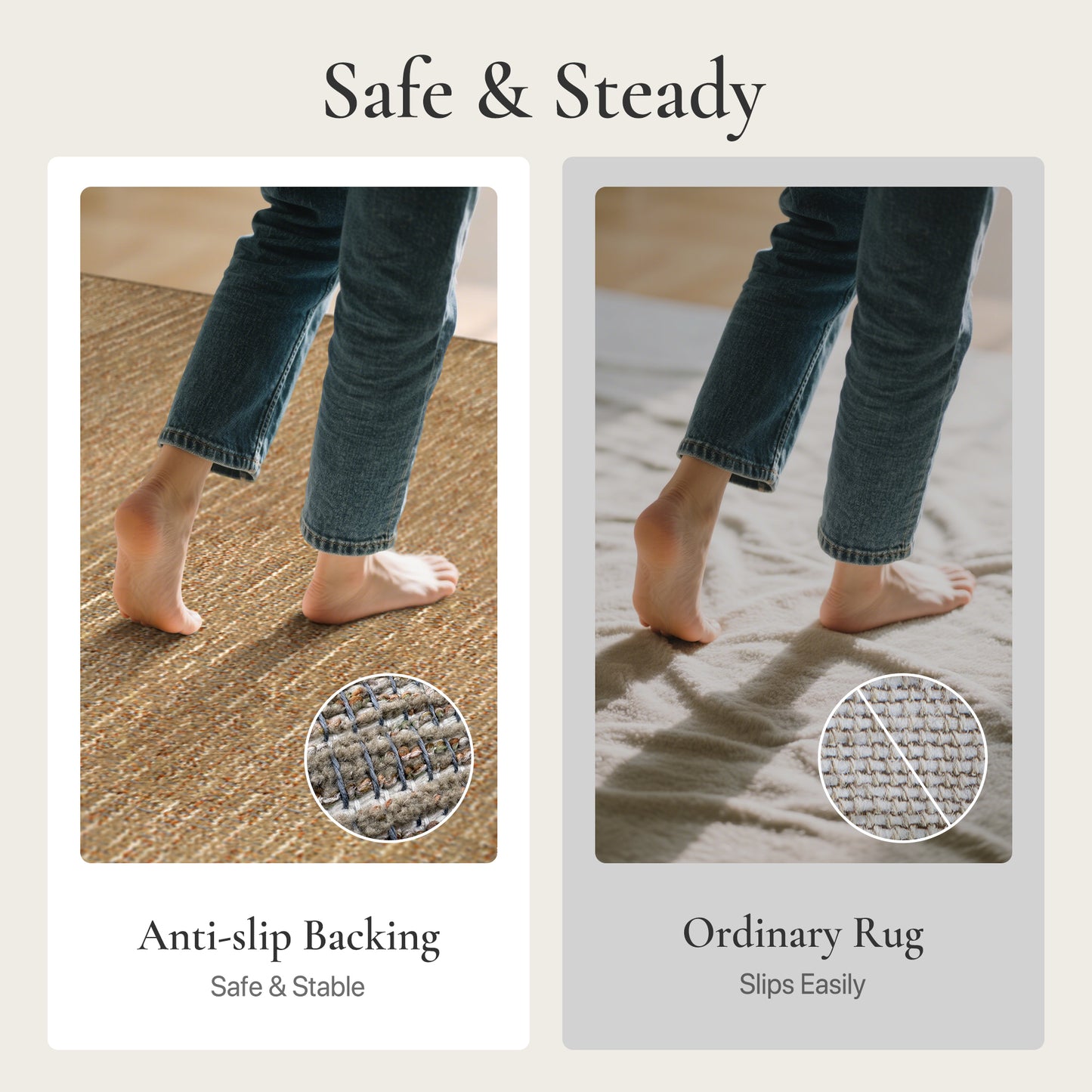 KUETH  Handwoven Natural Fiber Area Rug, Woven Natural Style Rug, Machine Washable Non-Slip for Living Room、 Bedroom and Dining Room.