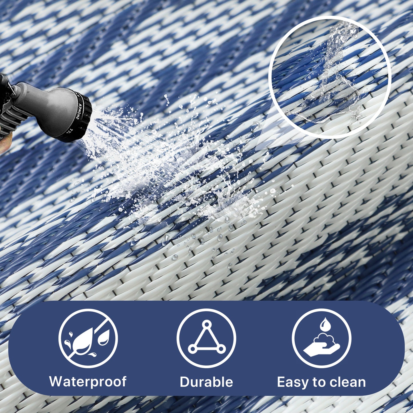 KUETH 5' x 8' Outdoor Waterproof Reversible Rug Camping Mat Abstract Patio Yard Carpet,BLUE&WHITE