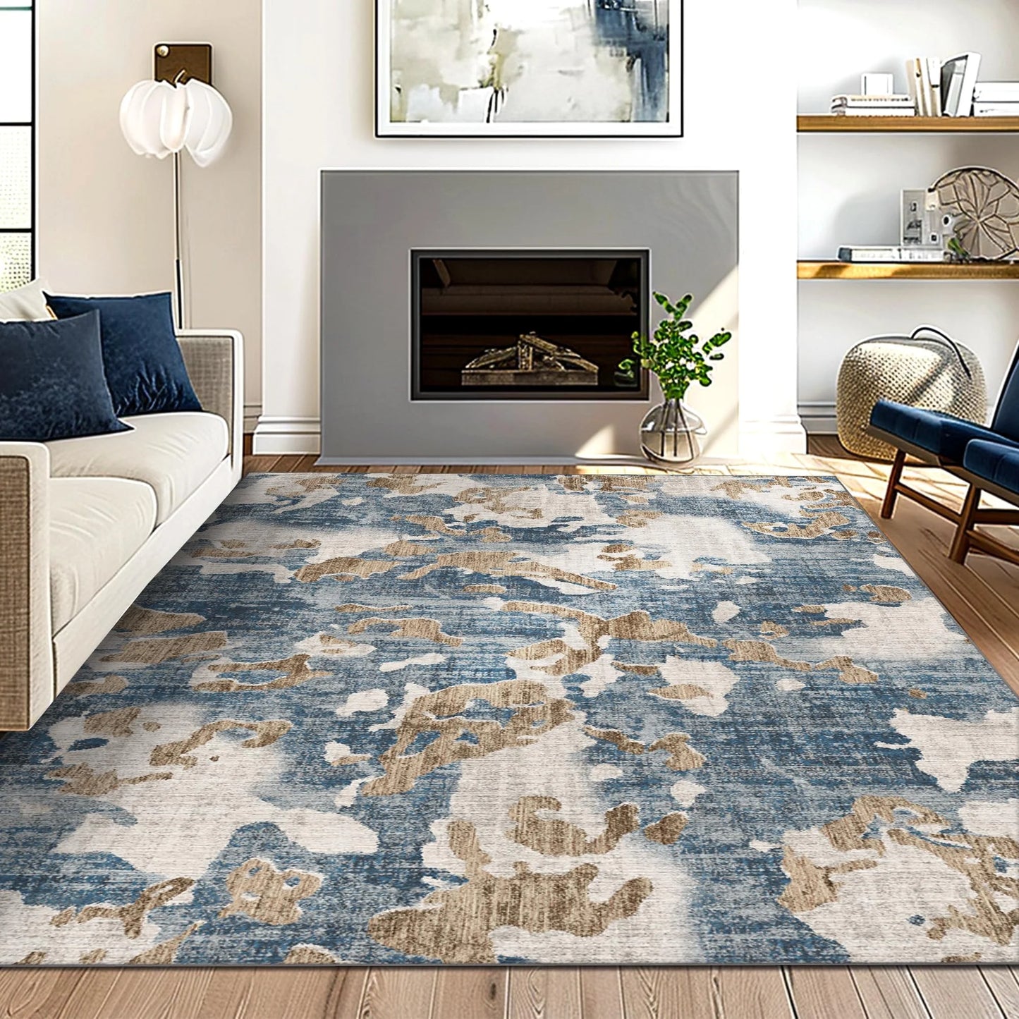 KUETH 8x10 Area Rugs for Living Room Bedroom, Machine Washable Stain Resistant Non-Shed Carpet,, Low Pile Mat with Non Slip Backing