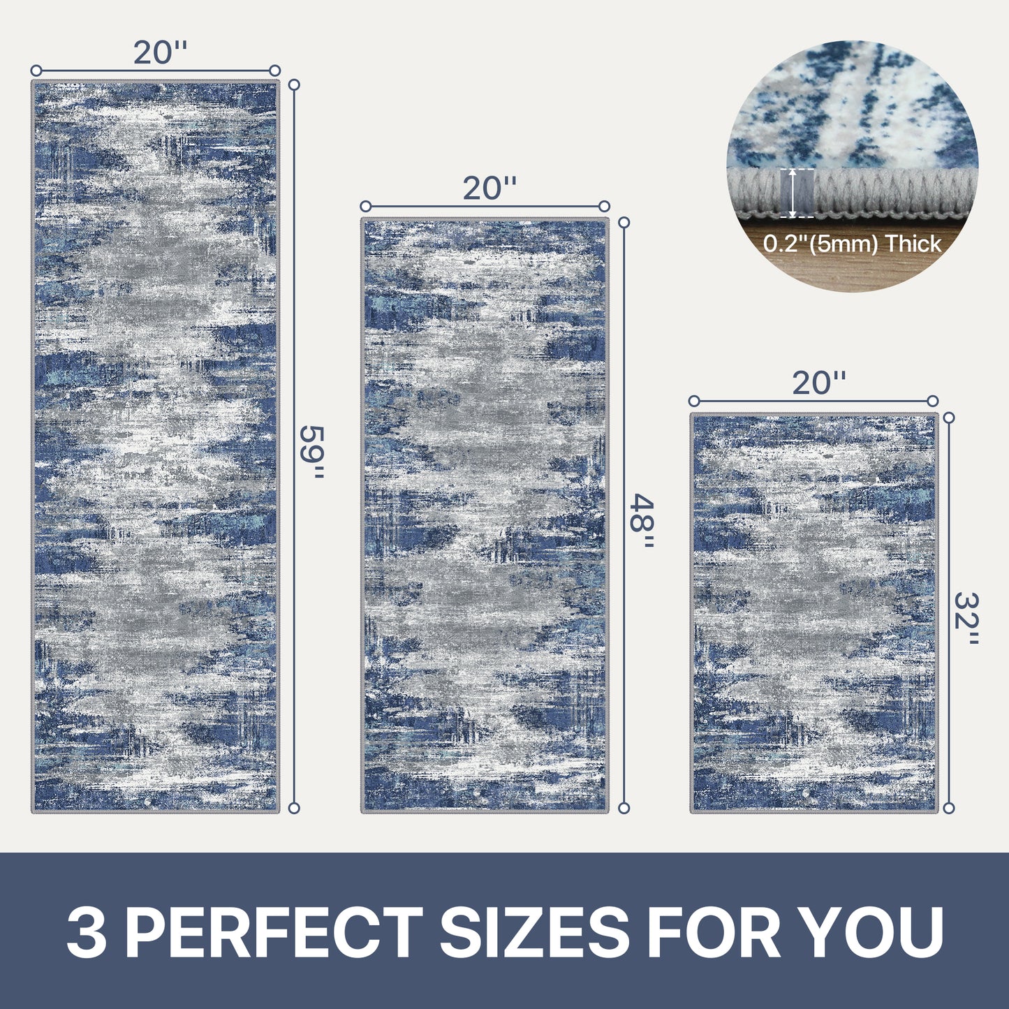 KUETH Kitchen Mats for Floor,Sets of 3 Non Slip Washable Abstract Kitchen Rugs 20"x32"+20"x48"+20"x59", Kitchen Runner Rug with Waterproof for Hallway, Laundry, Bathroon and Bedroom