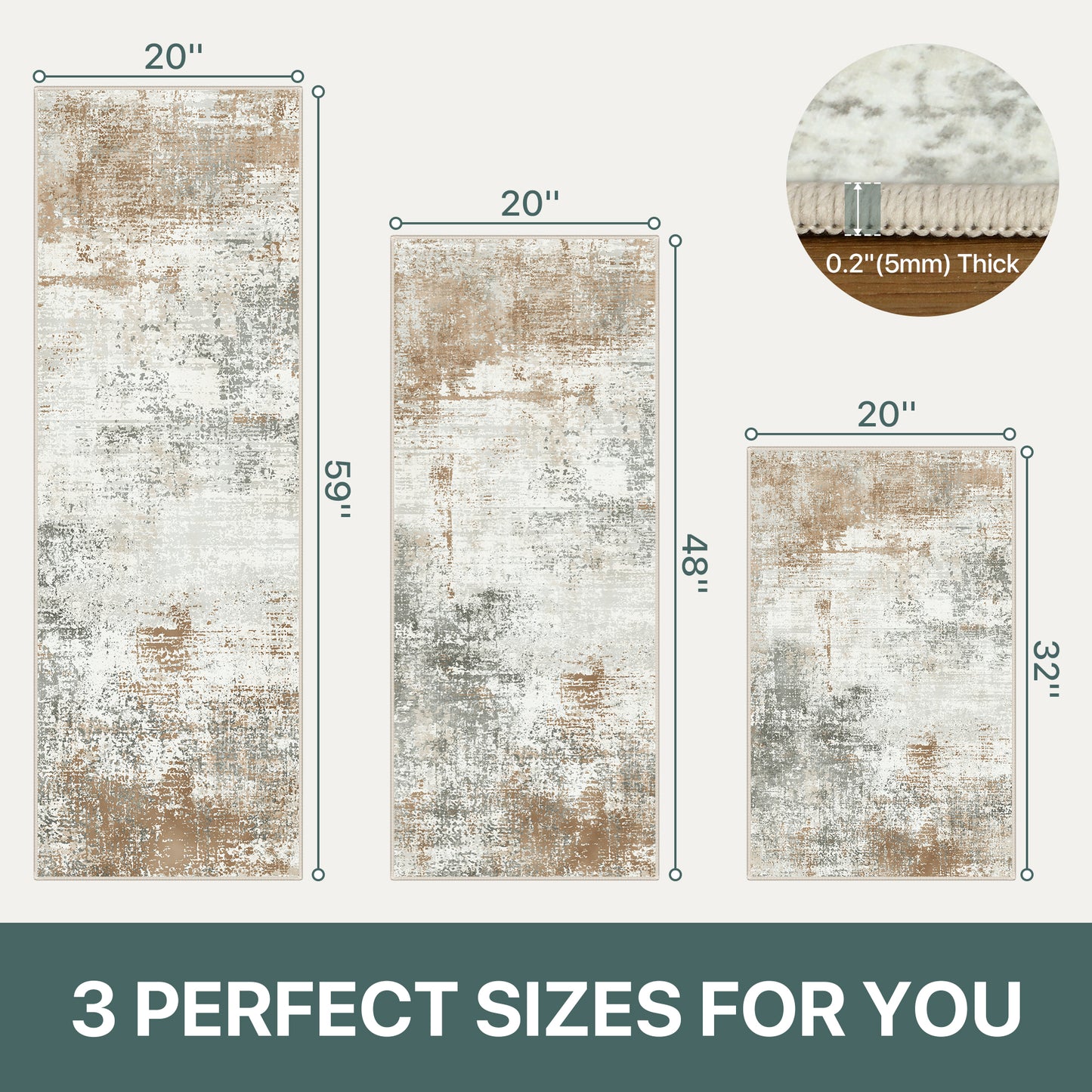 KUETH Kitchen Mats for Floor,Sets of 3 Non Slip Washable Abstract Kitchen Rugs 20"x32"+20"x48"+20"x59", Kitchen Runner Rug with Waterproof for Hallway, Laundry, Bathroon and Bedroom