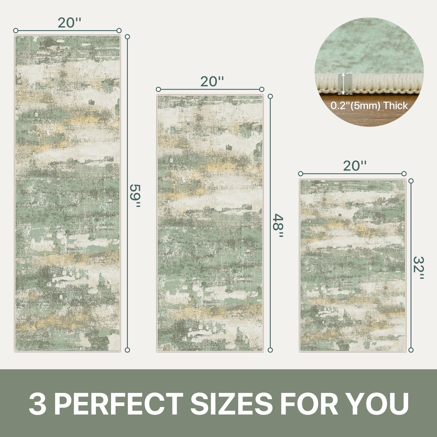 KUETH Kitchen Mats for Floor,Sets of 3 Non Slip Washable Abstract Kitchen Rugs 20"x32"+20"x48"+20"x59", Kitchen Runner Rug with Waterproof for Hallway, Laundry, Bathroon and Bedroom