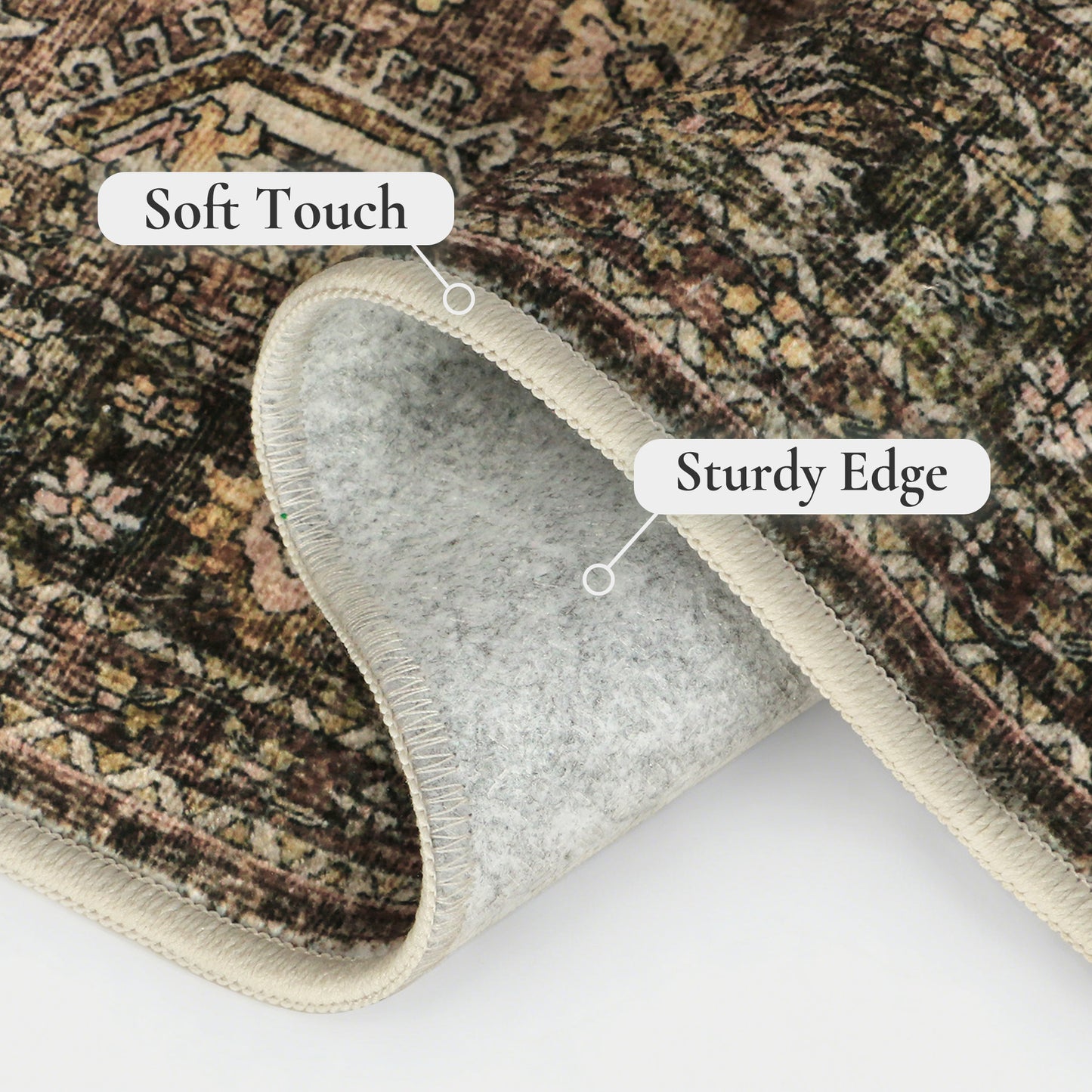 KUETH Modern 8x10 Area Rugs for Living Room, Non Slip Machine Washable Retro Rugs, Low Pile Chenille Print Rug for Bedroom, Dining Room, Home Office