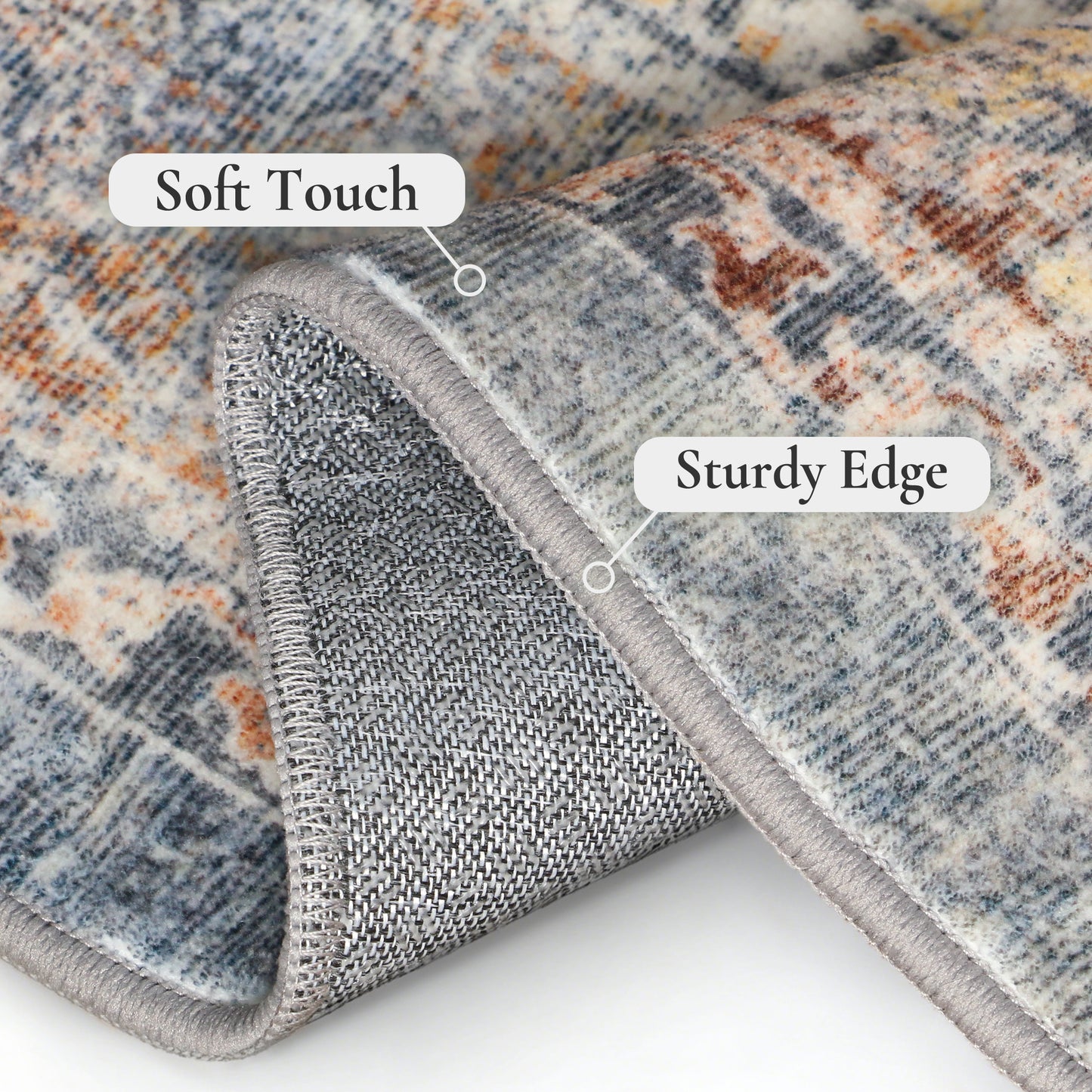 KUETH Modern 5x7 Area Rugs for Living Room, Non Slip Machine Washable Retro Rugs, Low Pile Chenille Print Rug for Bedroom, Dining Room, Home Office