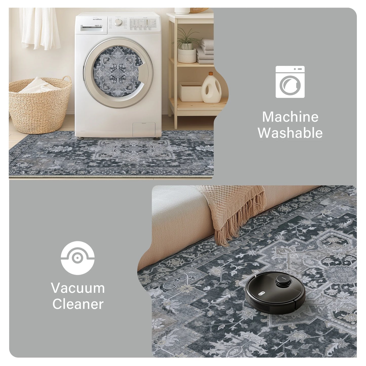 KUETH 8X10 Area Rugs for Living Room, Non Slip Machine Washable Retro Rugs, Ultra-thin Print Rug for Bedroom, Dining Room, Home Office.