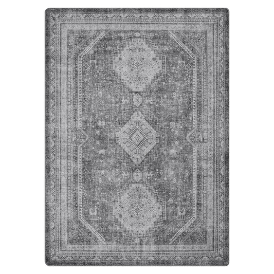 KUETH 8'x10' Area Rug Living Room Clearance, Non Slip Indoor Vogue Area Rugs, Low Pile Chenille Large Print Mat for Bedroom Dining Room Home Office and Hall, Gray