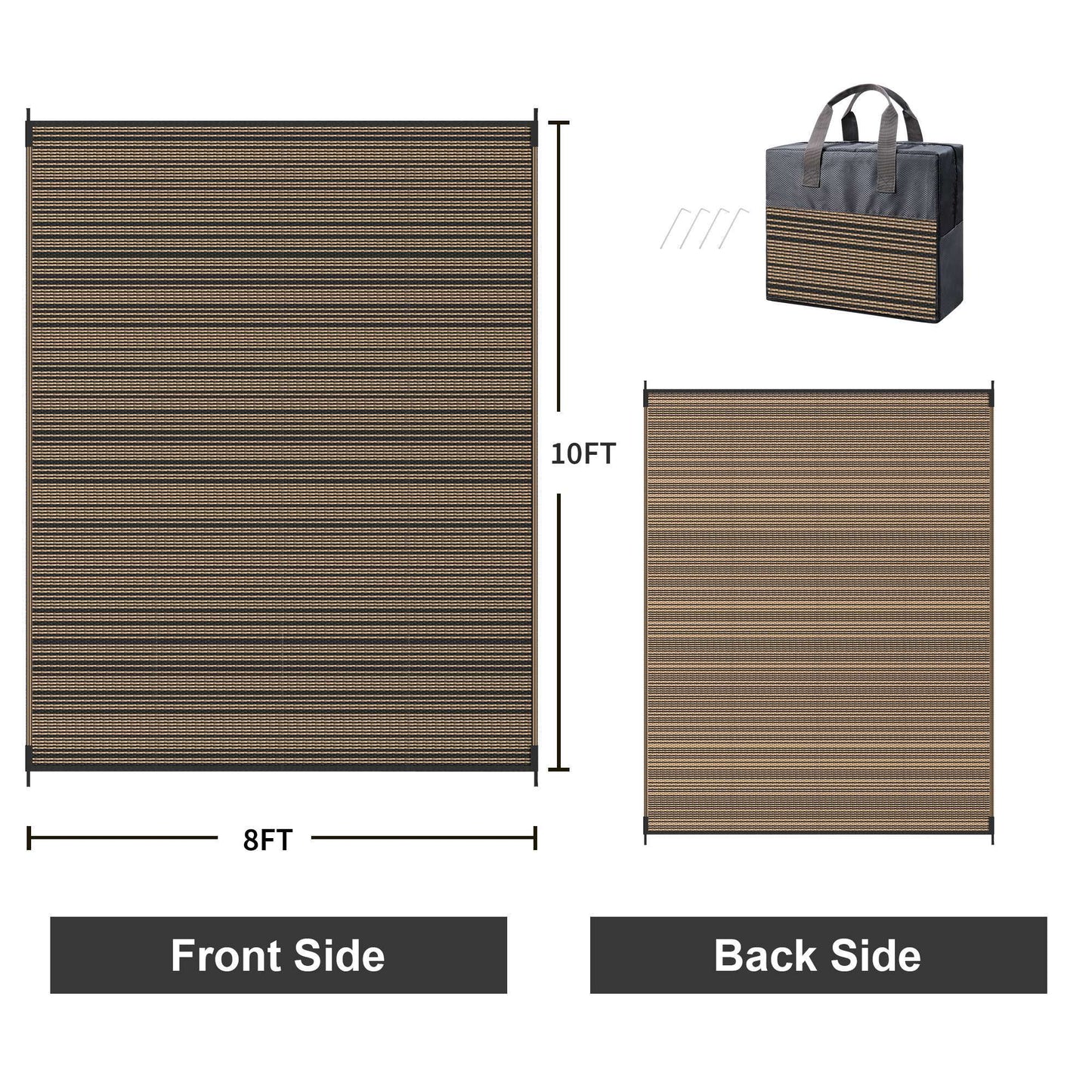 KUETH 8'x 10' Outdoor Waterproof Rug Camping Mat Patio Carpet,Black&Brown