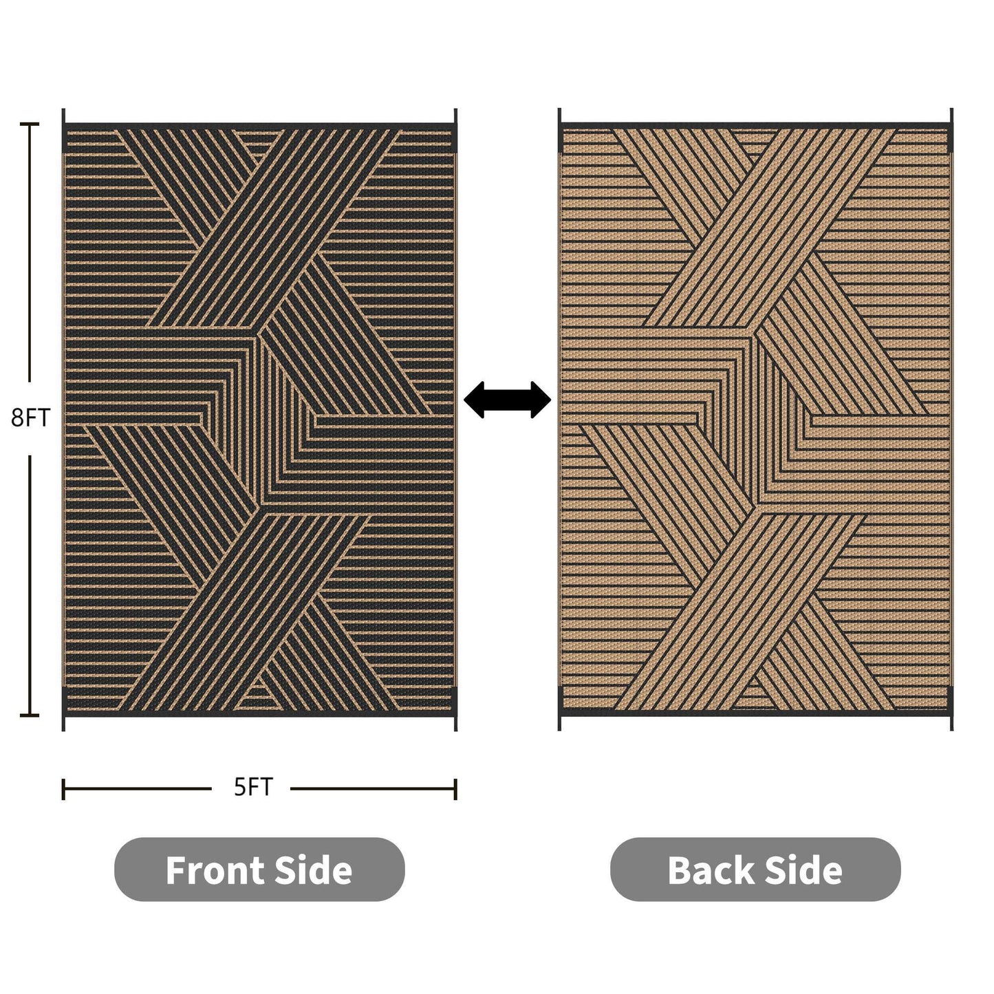 KUETH 5'x 8'Outdoor Plastic Rug Foldable Waterproof UV Resistant Outdoor Patio RV Deck Rug