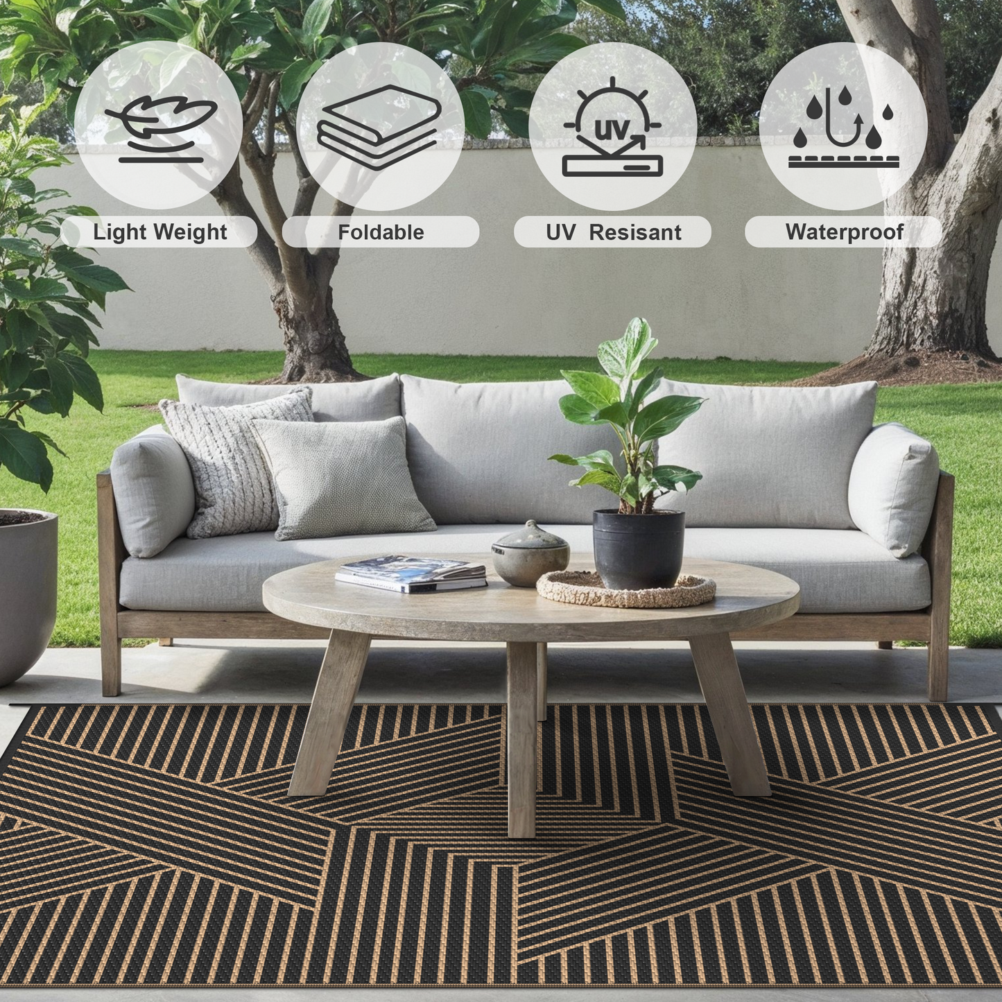 KUETH 5'x 8'Outdoor Plastic Rug Foldable Waterproof UV Resistant Outdoor Patio RV Deck Rug