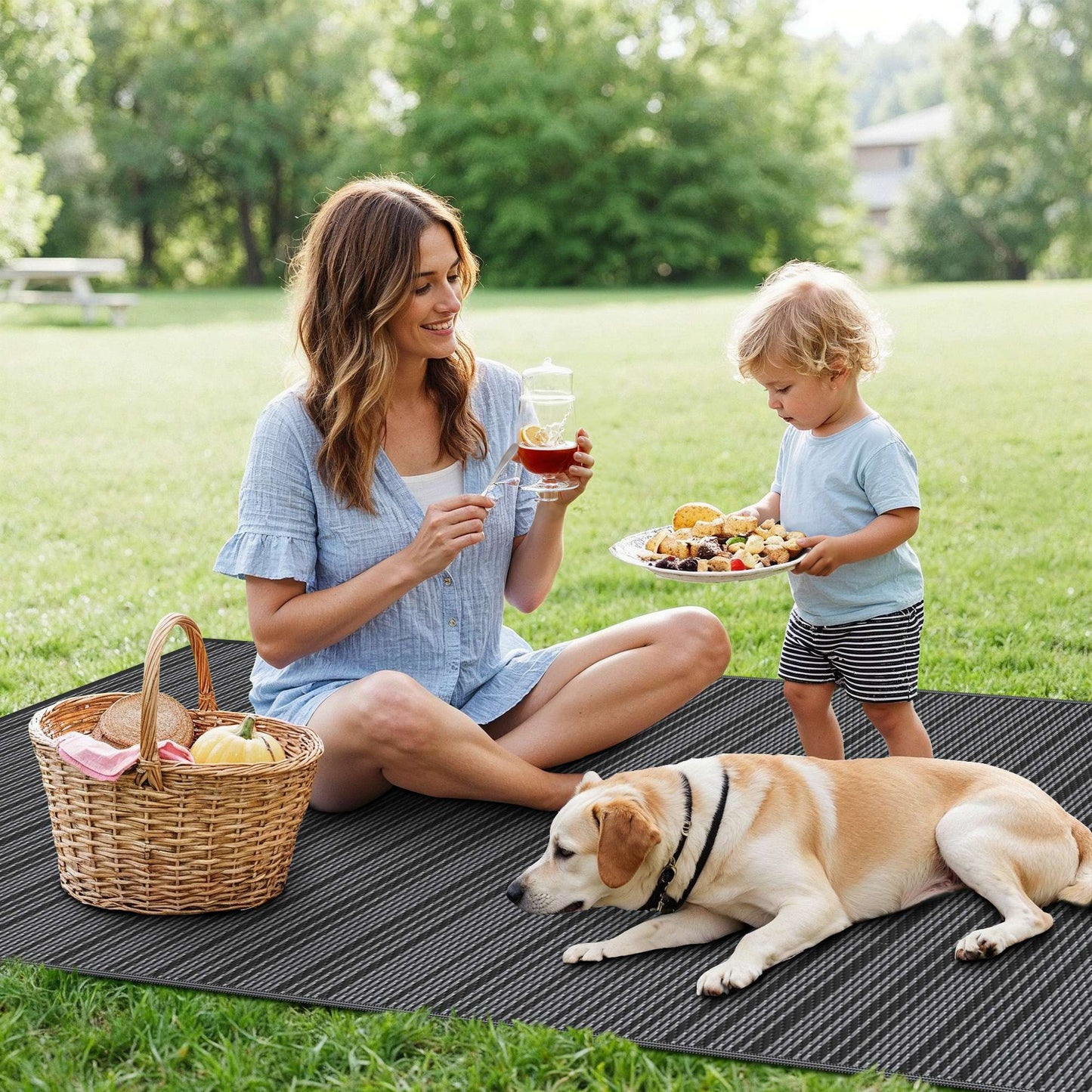KUETH 6'x 9' Outdoor Waterproof Rug Camping Mat Patio Carpet,Black&Gray