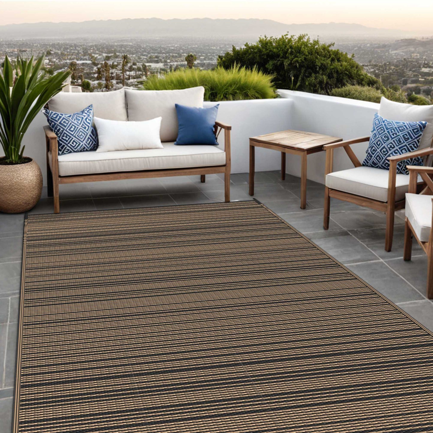 KUETH 9'x 12' Outdoor Waterproof Rug Camping Mat Patio Carpet,Black&Brown