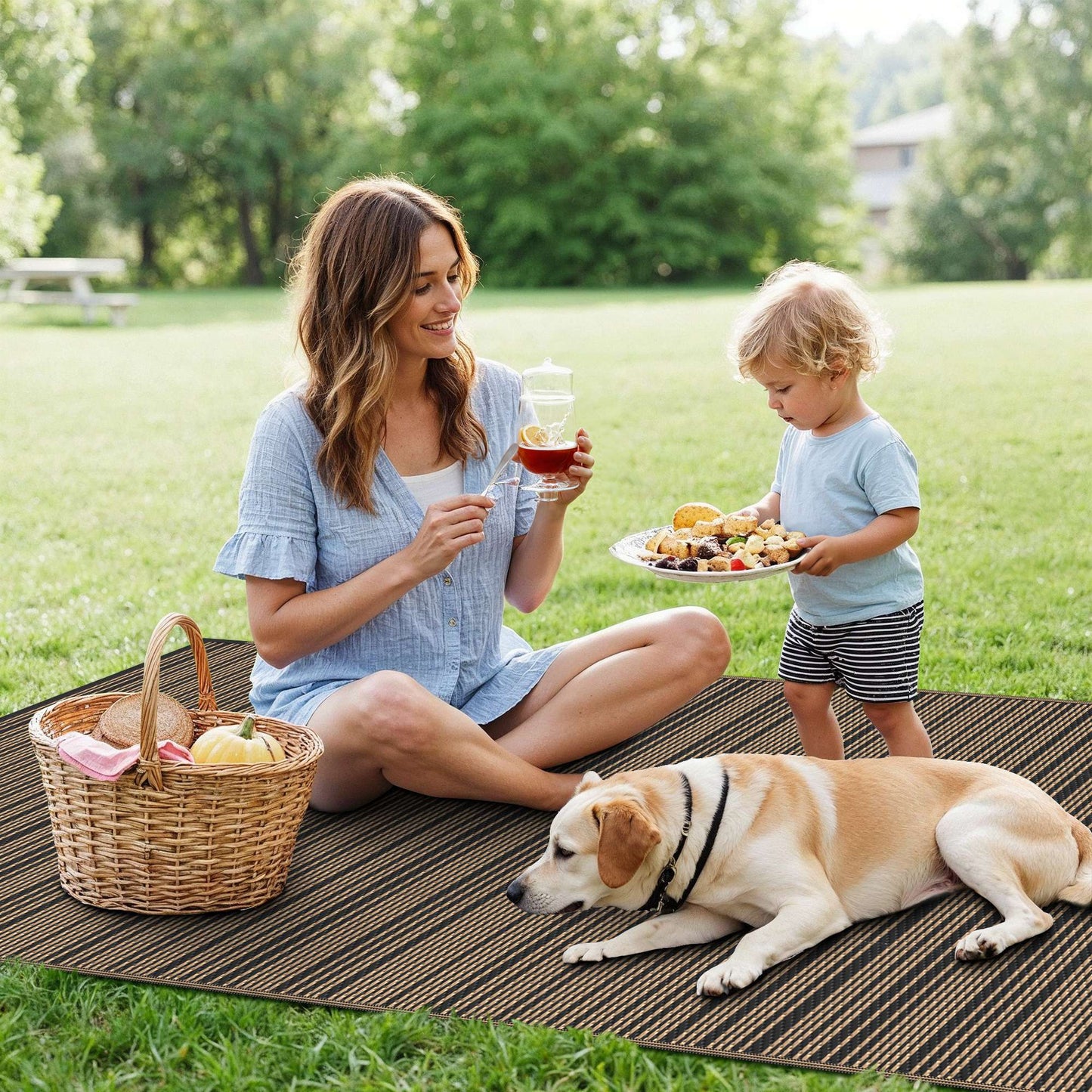 KUETH 5'x 8' Outdoor Waterproof Rug Camping Mat Patio Carpet,Black&Brown