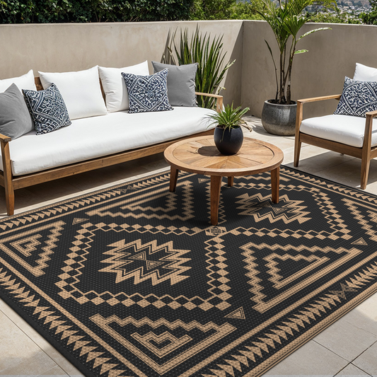 KUETH 5' x 8' Outdoor Waterproof Rug Camping Mat Patio Carpet,Black & Brown