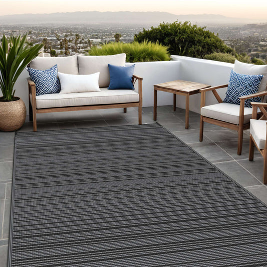 KUETH 6'x 9' Outdoor Waterproof Rug Camping Mat Patio Carpet,Black&Gray