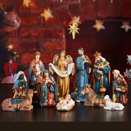 KUETH Indoor Nativity Set Christmas Nativity Scene Holiday Family Gift Religious Decorations 13 Pieces 7.9 inch