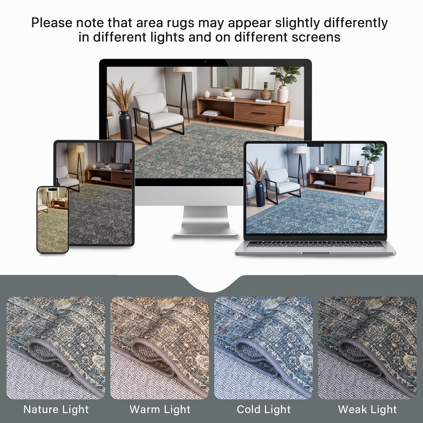 KUETH 5x7 Area Rugs for Living Room Bedroom, Machine Washable Stain Resistant Non-Shed Carpet,, Low Pile Mat with Non Slip Backing