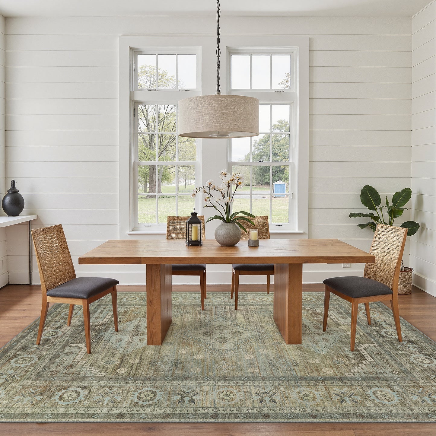 Green Area Rug for Living Room Bedroom Machine Washable Neutral Rug