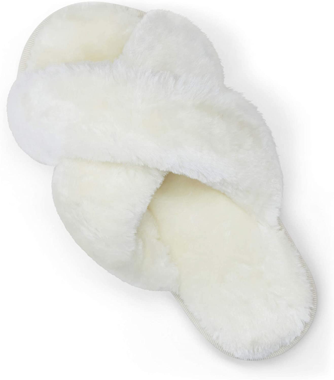 Women's Cross Band Slippers Soft Plush Furry | VEPOSE