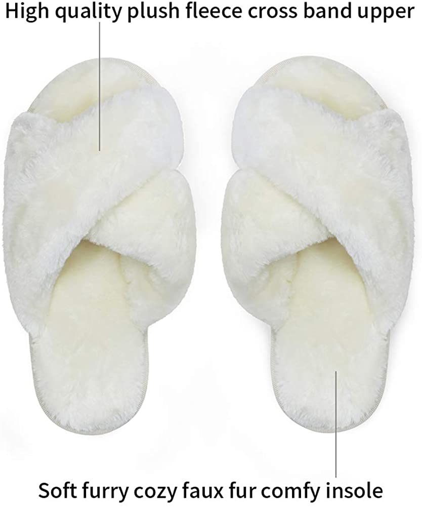 Women's Cross Band Slippers Soft Plush Furry | VEPOSE