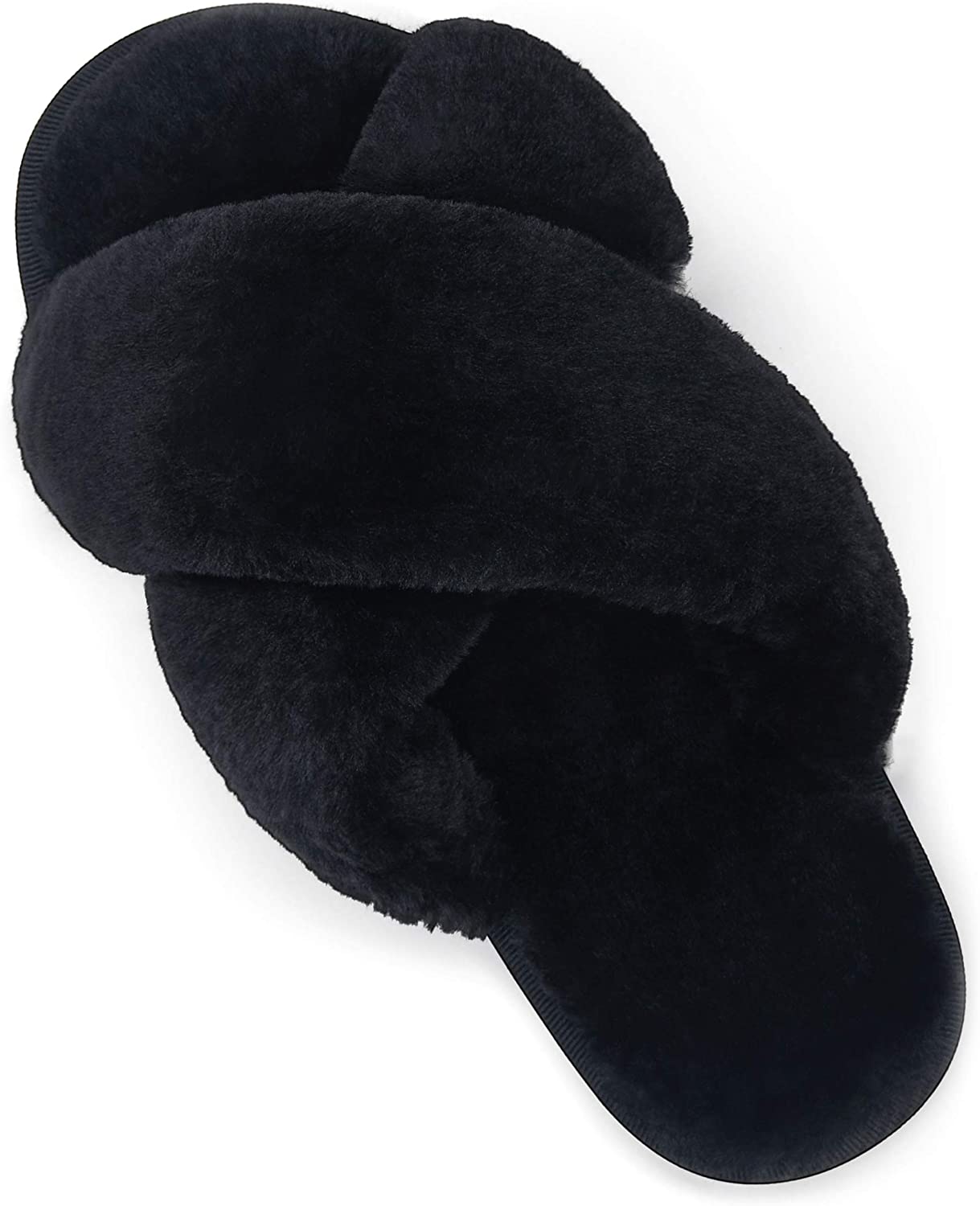 Women's Cross Band Slippers Soft Plush Furry | VEPOSE