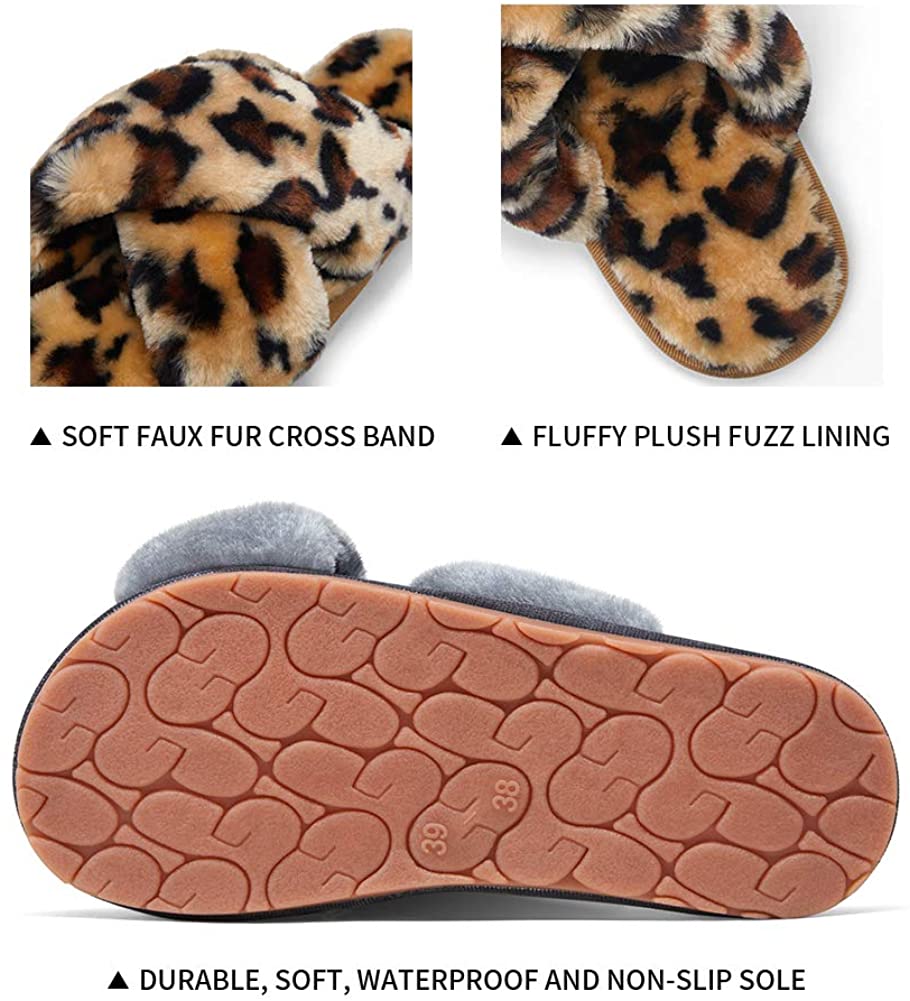 Women's Cross Band Slippers Soft Plush Furry | VEPOSE