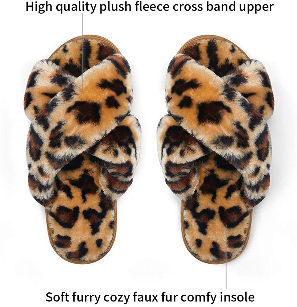 Women's Cross Band Slippers Soft Plush Furry | VEPOSE